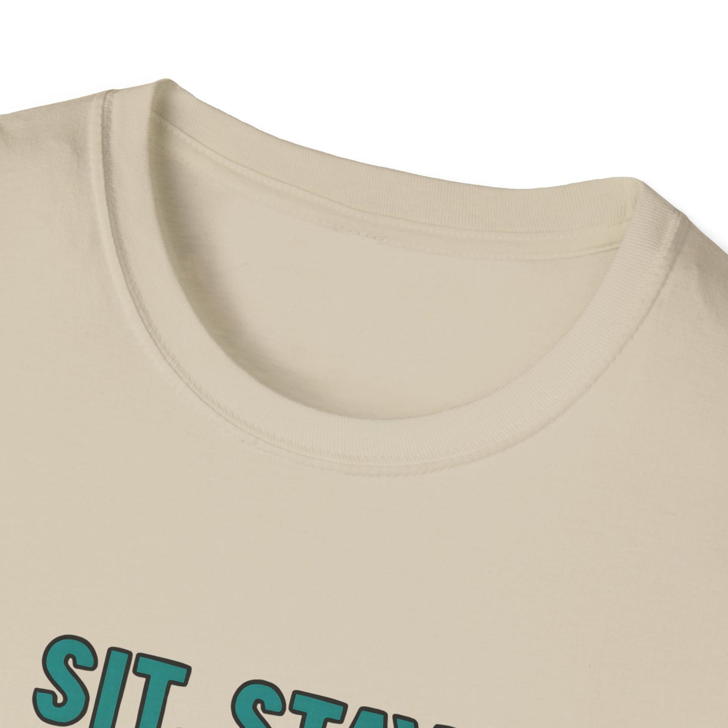Sit. Stay. Zoom Green and Tan Design. Unisex Softstyle T-Shirt