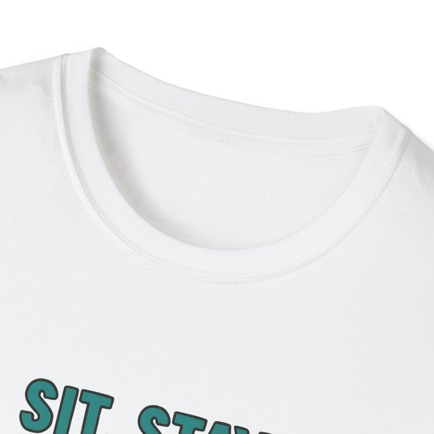 Sit. Stay. Zoom Green and Tan Design. Unisex Softstyle T-Shirt