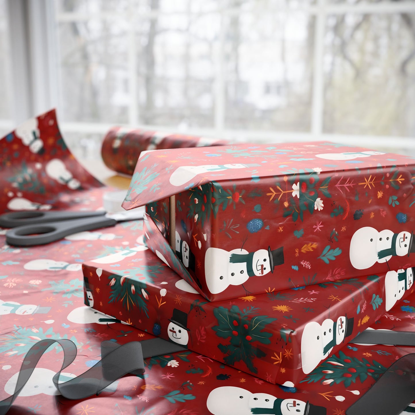 Festive Christmas Wrapping Paper with Snowman Art