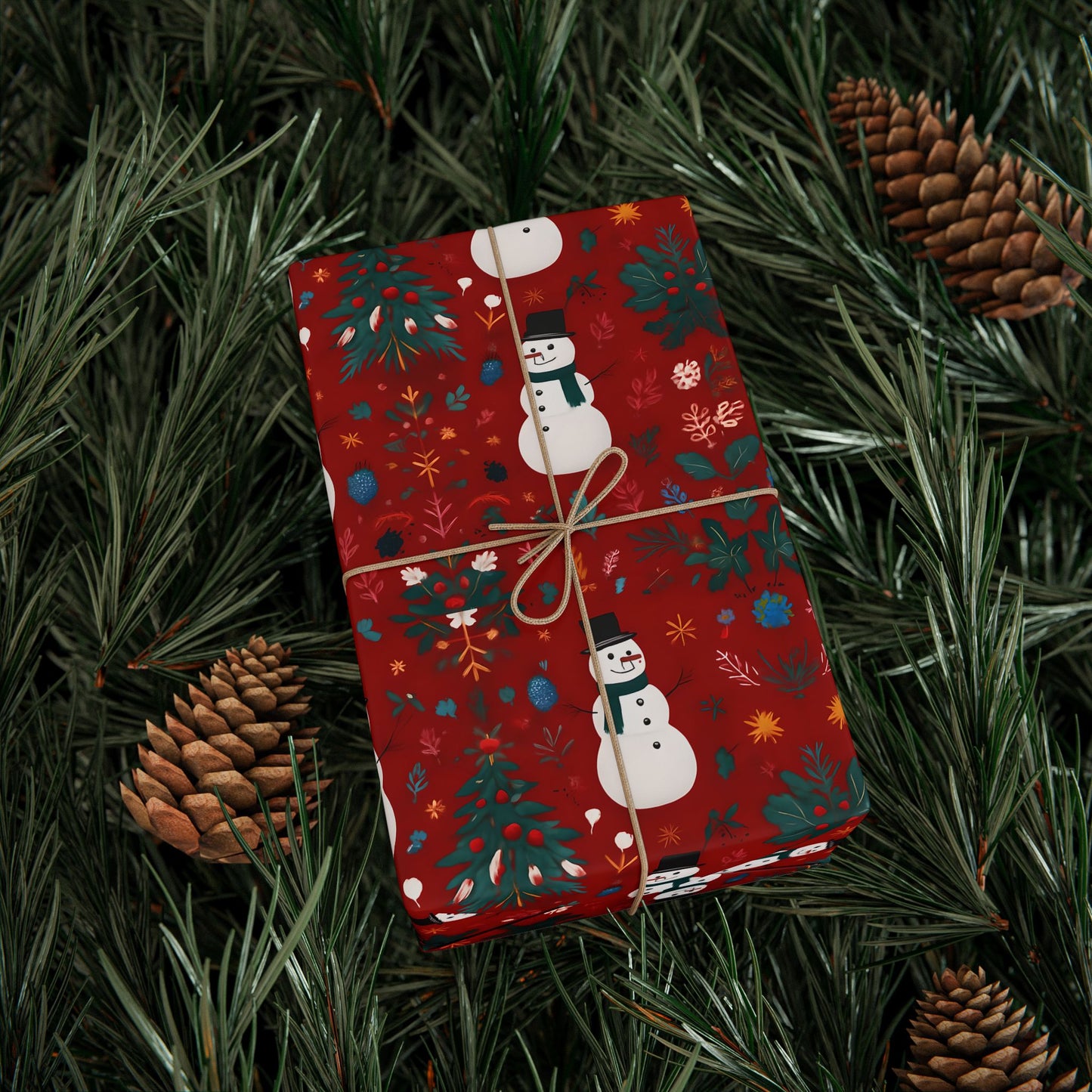 Festive Christmas Wrapping Paper with Snowman Art