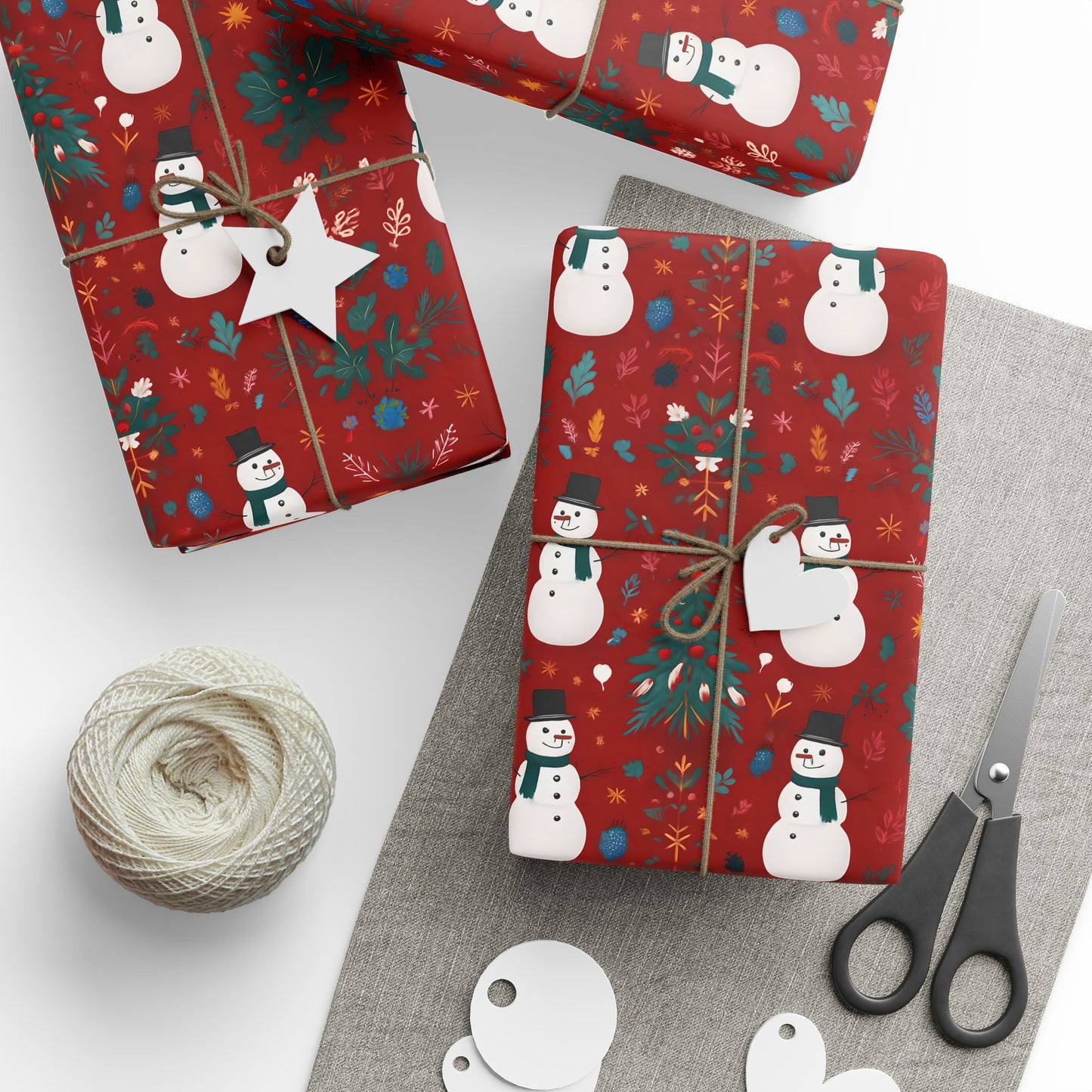 Festive Christmas Wrapping Paper with Snowman Art