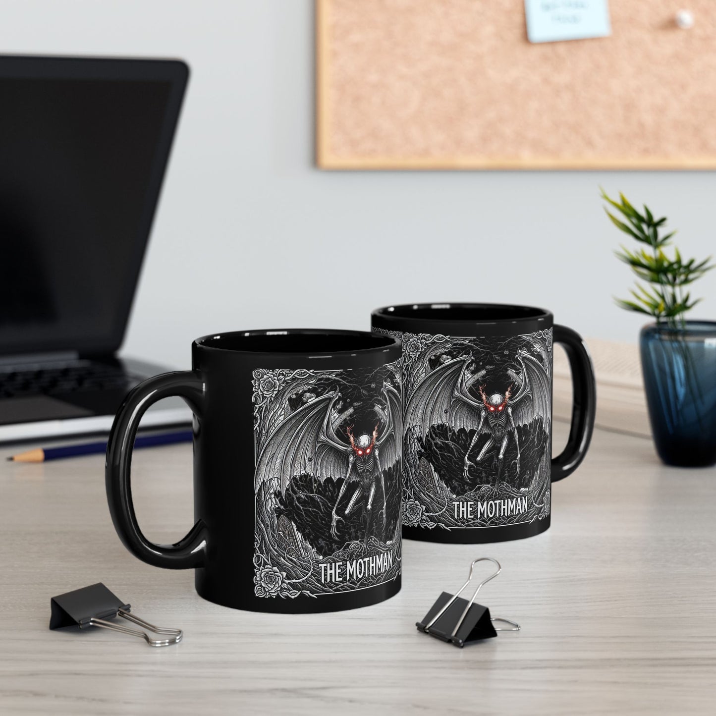 Black Mothman Mug, Gothic Coffee Cup, Spooky Drinkware, Paranormal Gift, Collector's Item