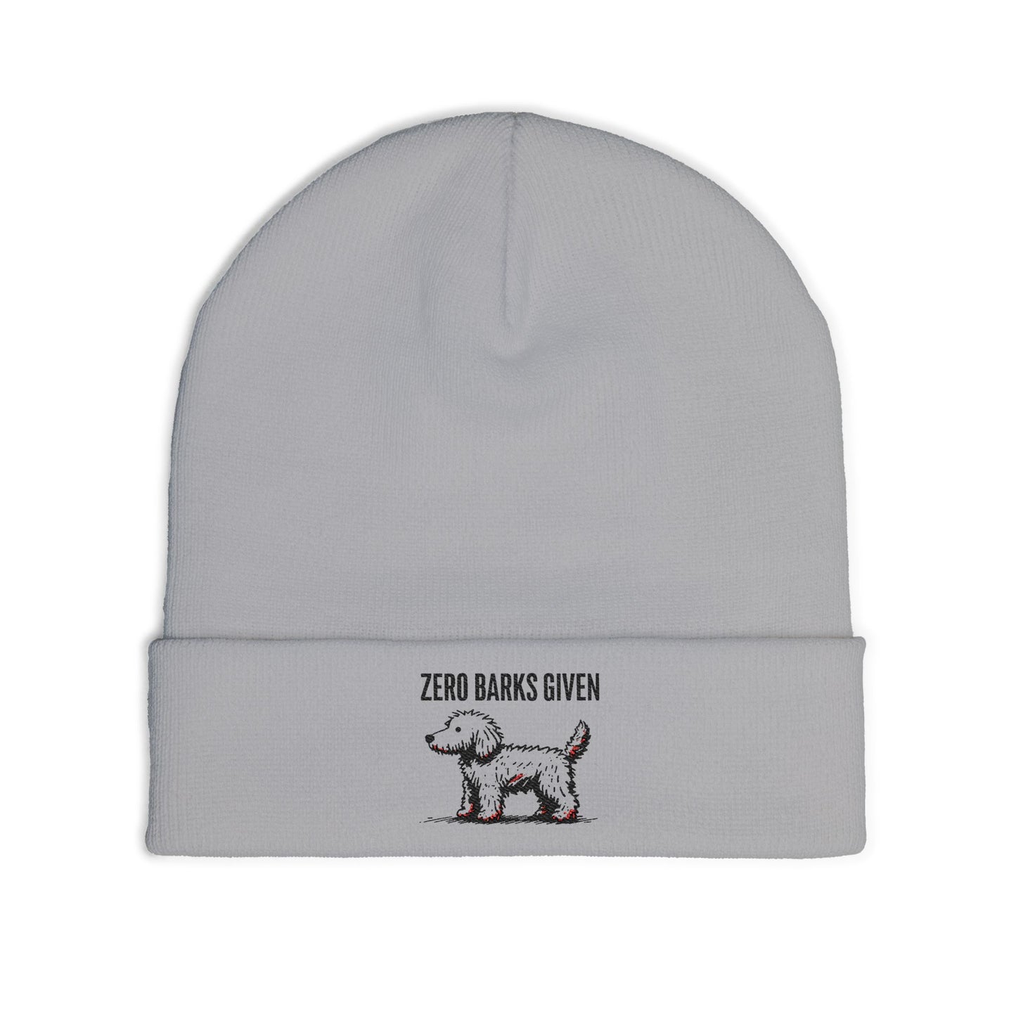 Funny Dog Lover's Knit Beanie, Zero Barks Given, Cozy - Embroidered Beanie