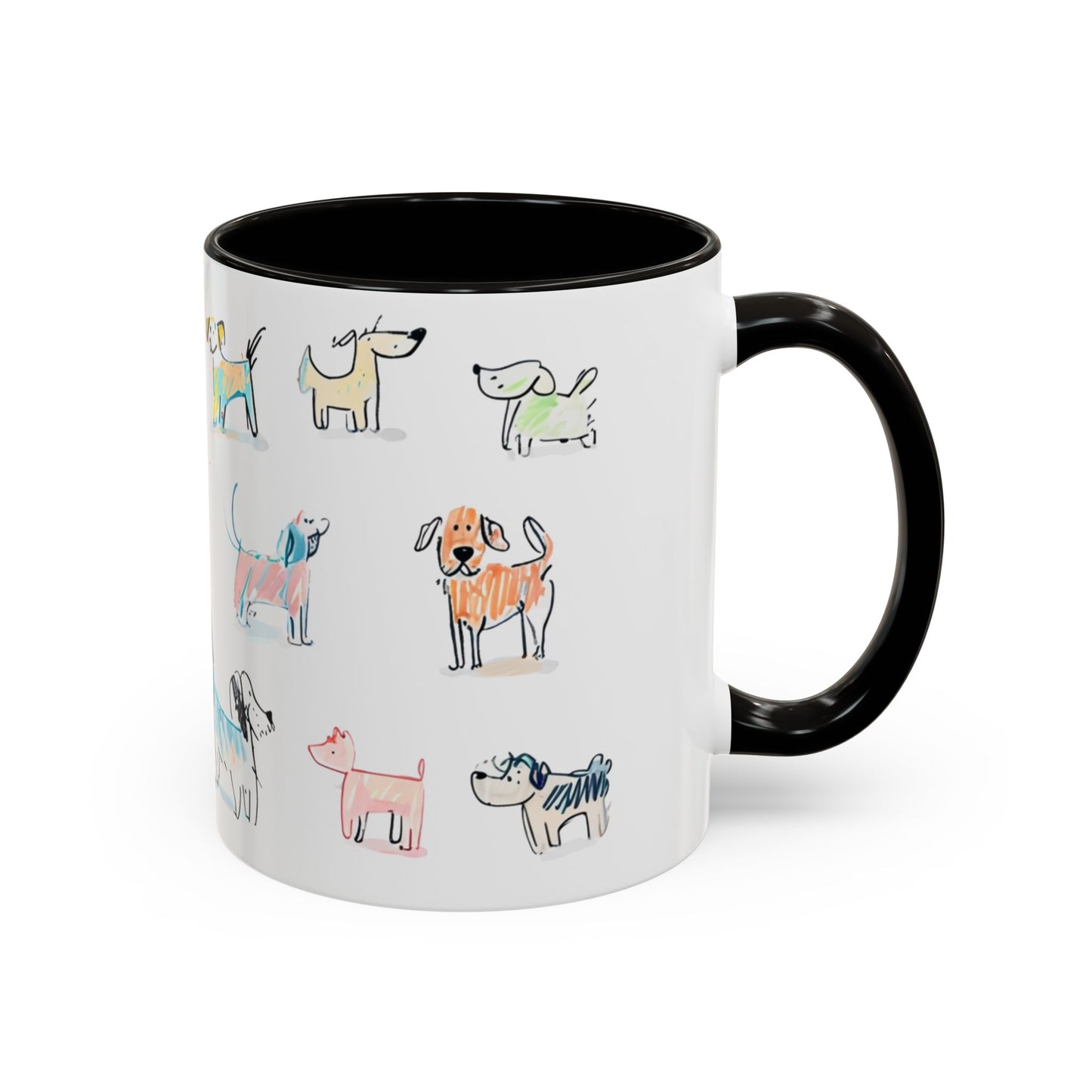 Colorful Doodle Dog-Themed Mugs, Cute Animal Mug, Pet Lover Gift, Coffee Cup, Dog Parent Present