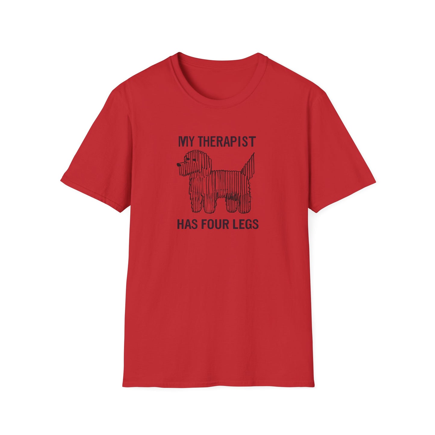My Therapist Has Four Legs, Dog Therapist T-Shirt for Pet Lovers, Unisex Softstyle Tee, Funny Dog Lover Gift, Pet Owner Apparel