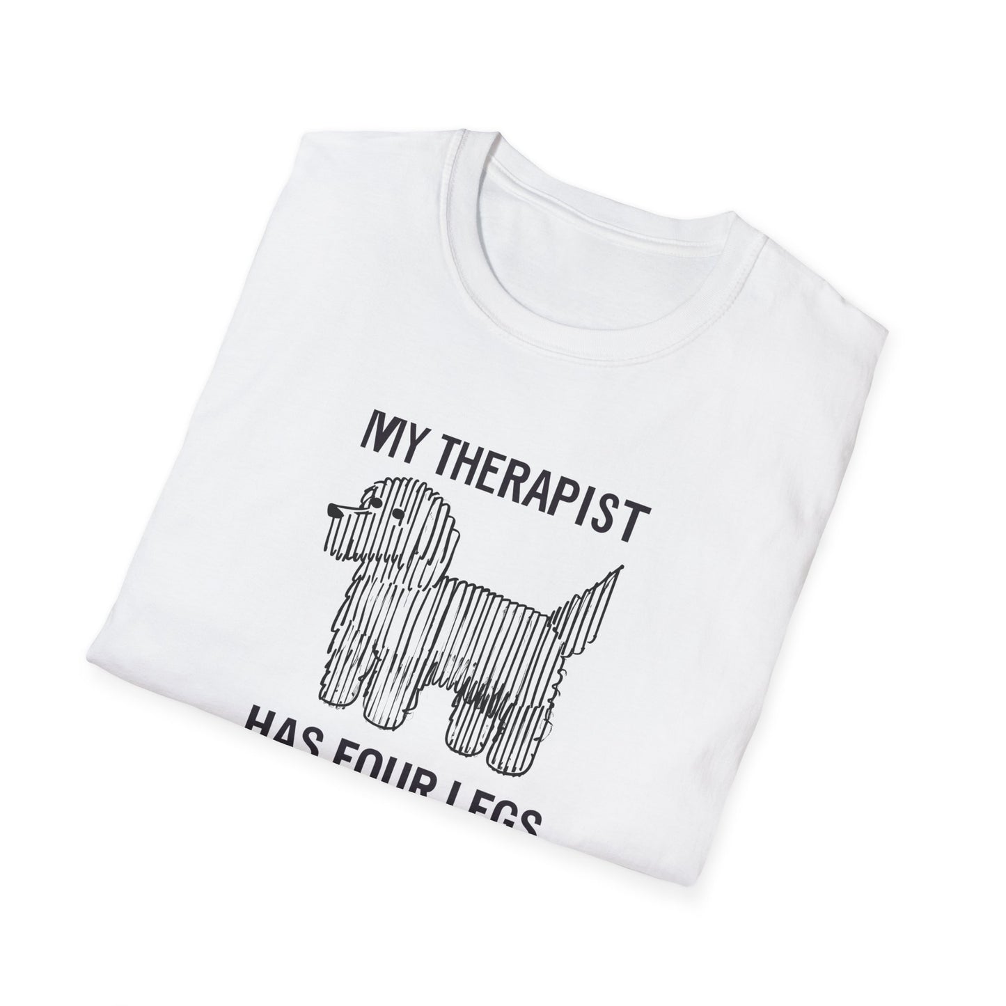 My Therapist Has Four Legs, Dog Therapist T-Shirt for Pet Lovers, Unisex Softstyle Tee, Funny Dog Lover Gift, Pet Owner Apparel
