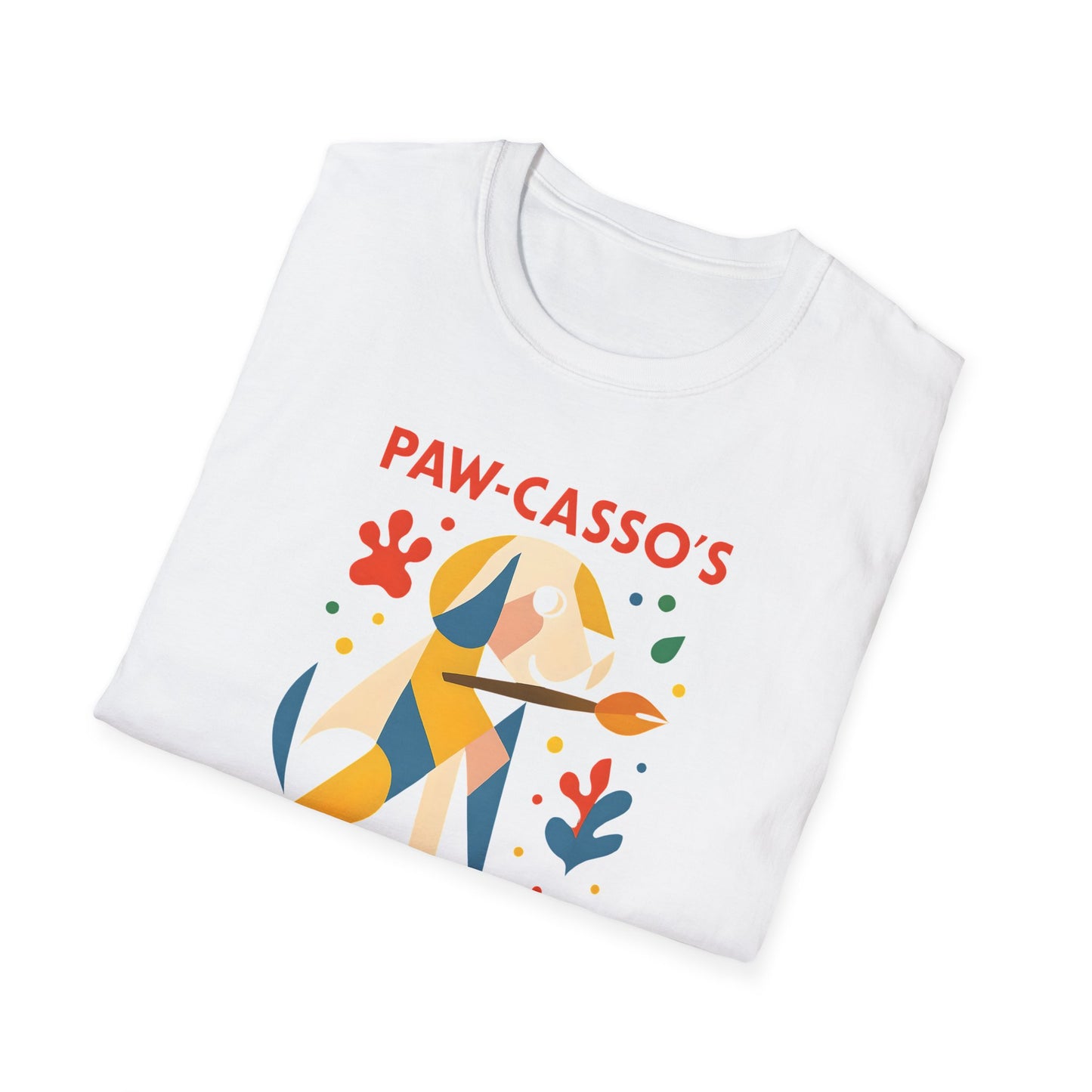 Whimsical Dog Art Unisex Softstyle T-Shirt, Pet Lover's Gift, Casual Wear, Art Enthusiast Apparel, Dog-themed Tee, Unique Birthday Gift