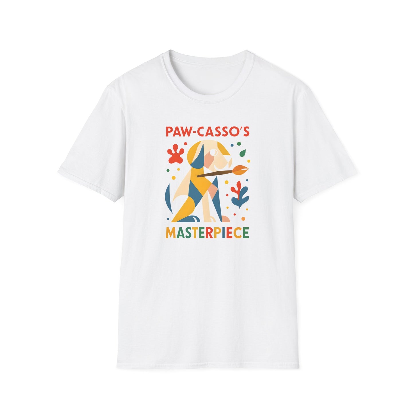 Whimsical Dog Art Unisex Softstyle T-Shirt, Pet Lover's Gift, Casual Wear, Art Enthusiast Apparel, Dog-themed Tee, Unique Birthday Gift