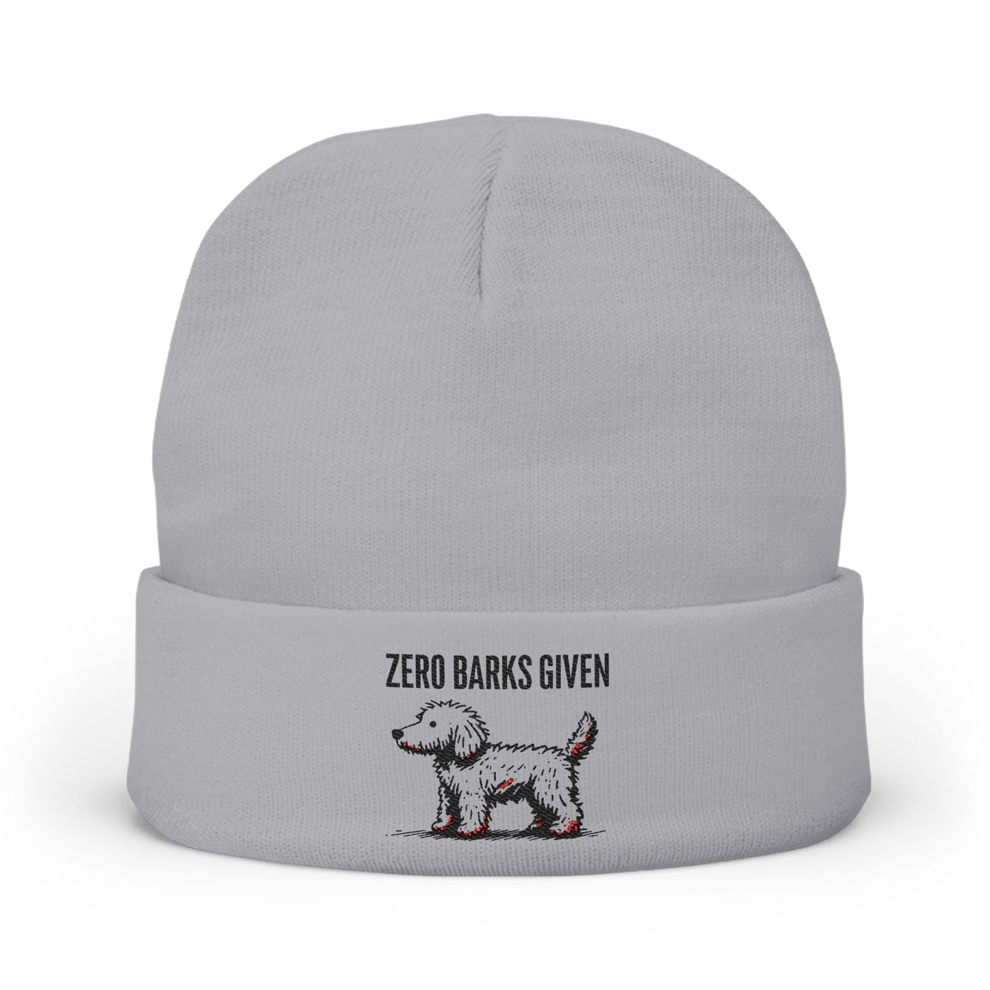 Funny Dog Lover's Knit Beanie, Zero Barks Given, Cozy - Embroidered Beanie