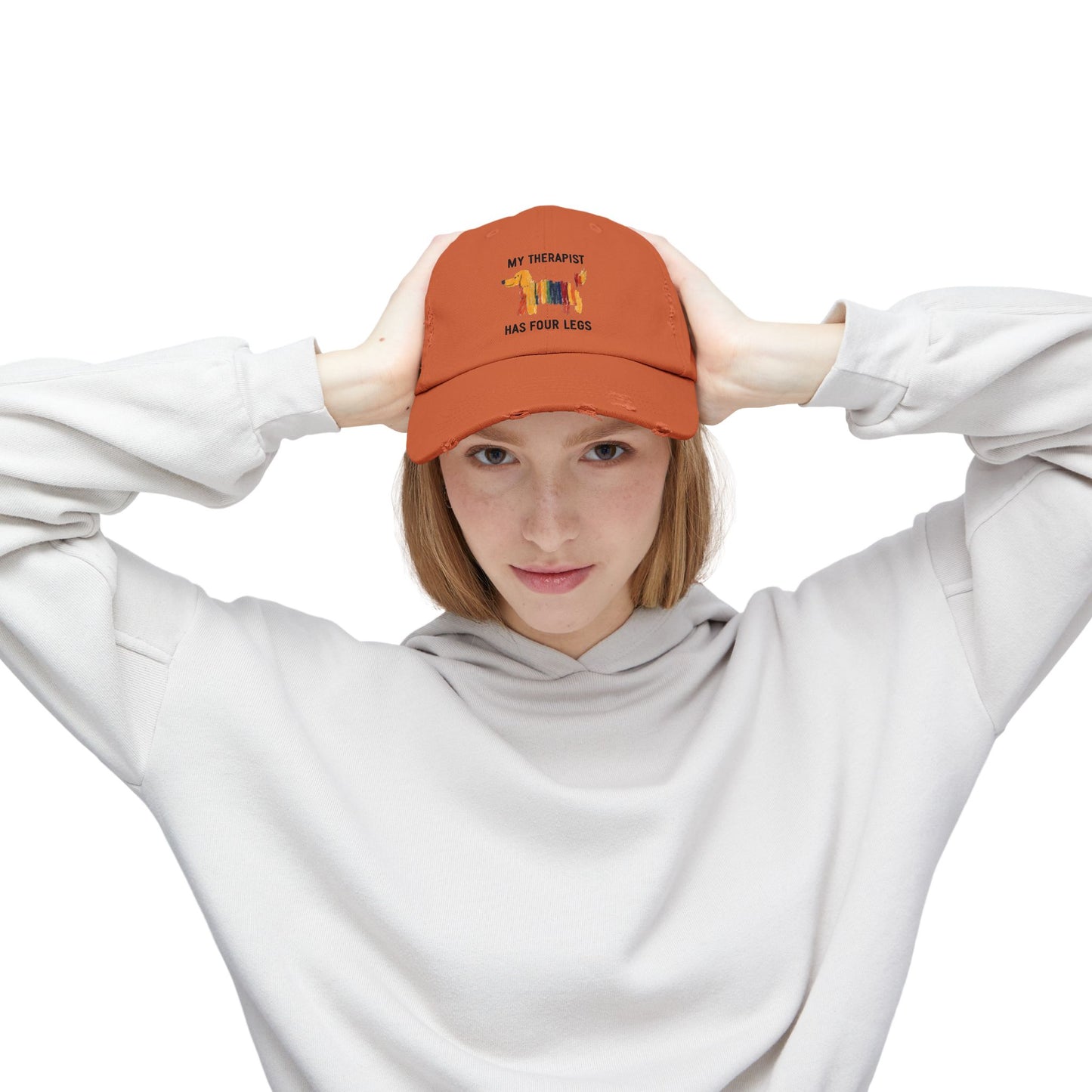 Unisex Distressed Cap: My Therapist Has Four Legs Hat