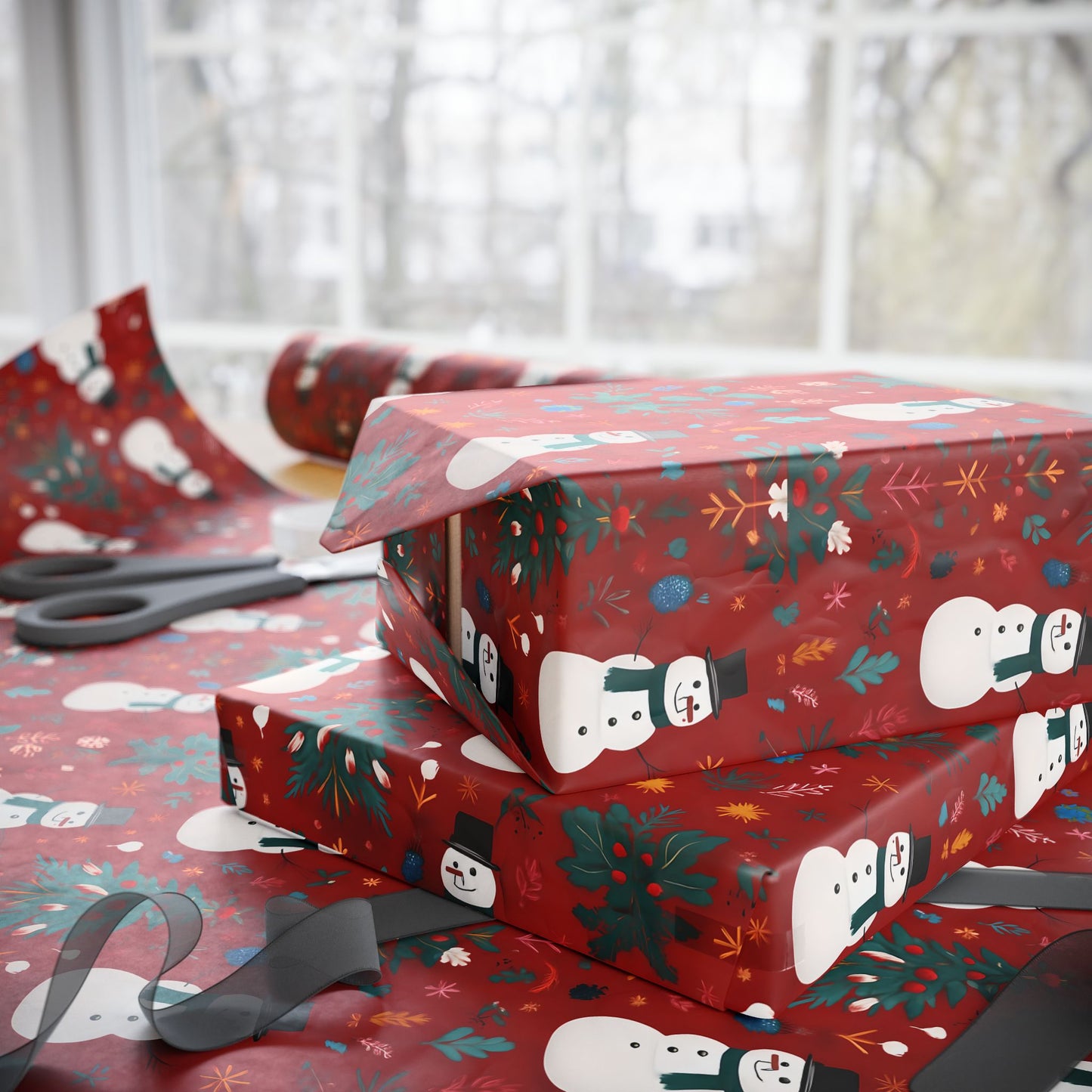 Festive Christmas Wrapping Paper with Snowman Art