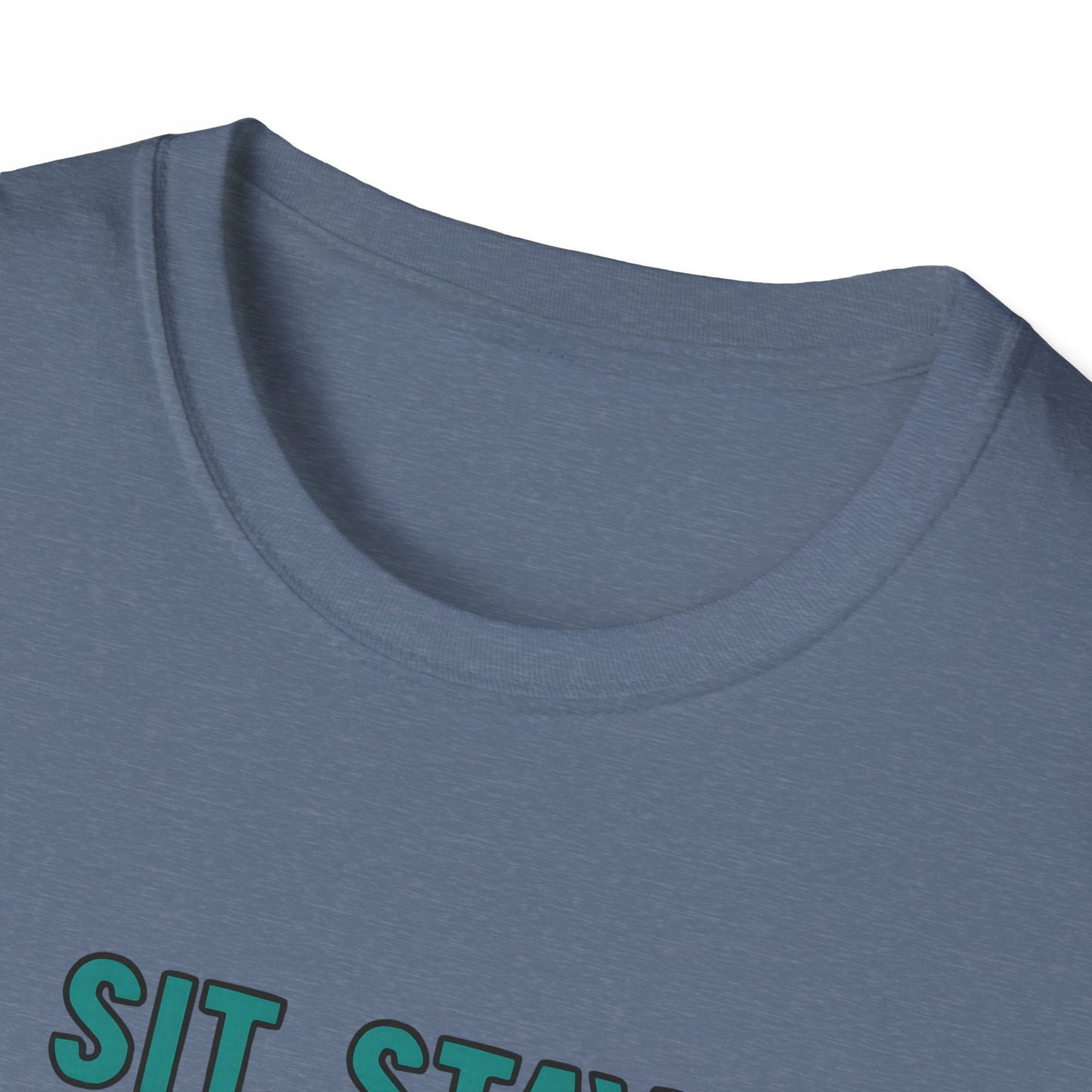 Sit. Stay. Zoom Green and Tan Design. Unisex Softstyle T-Shirt