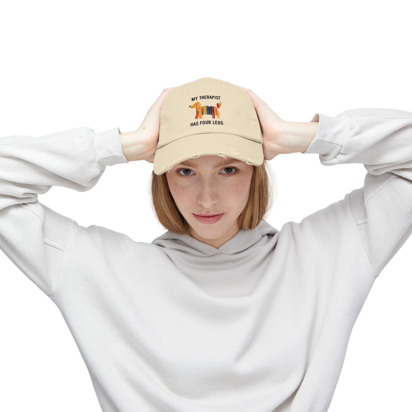 Unisex Distressed Cap: My Therapist Has Four Legs Hat