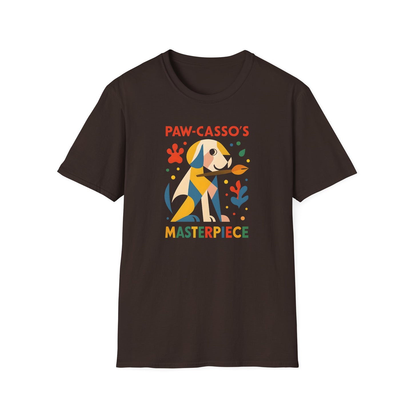Whimsical Dog Art Unisex Softstyle T-Shirt, Pet Lover's Gift, Casual Wear, Art Enthusiast Apparel, Dog-themed Tee, Unique Birthday Gift