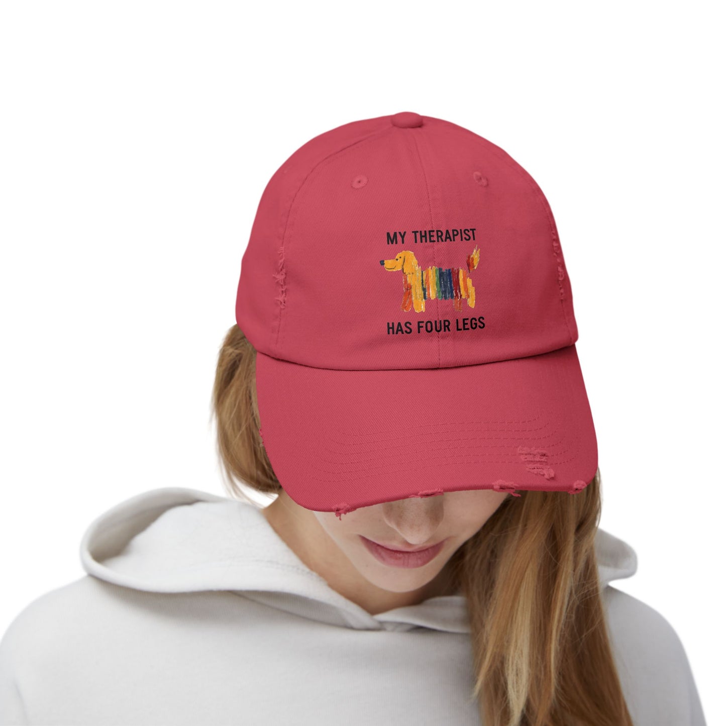 Unisex Distressed Cap: My Therapist Has Four Legs Hat