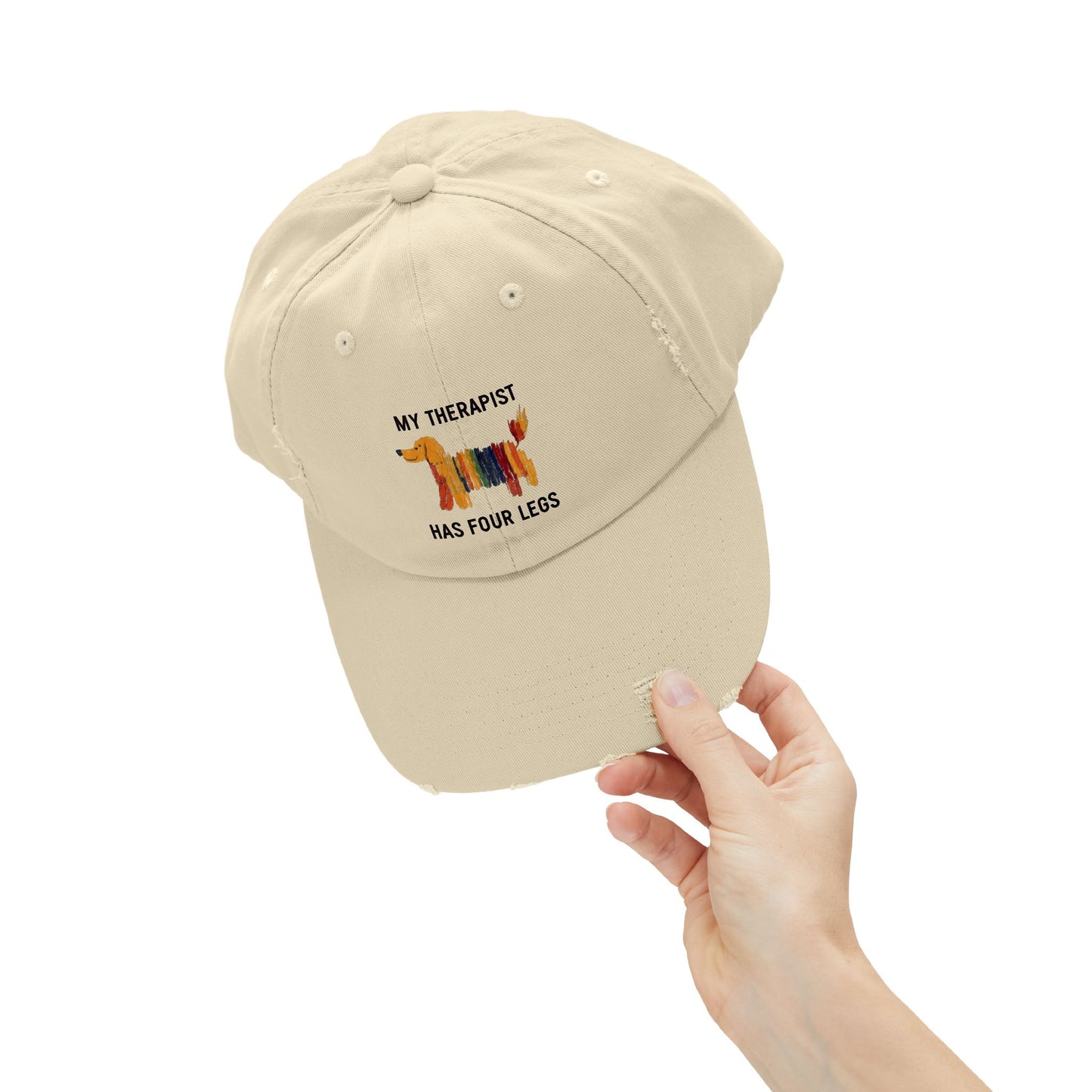 Unisex Distressed Cap: My Therapist Has Four Legs Hat