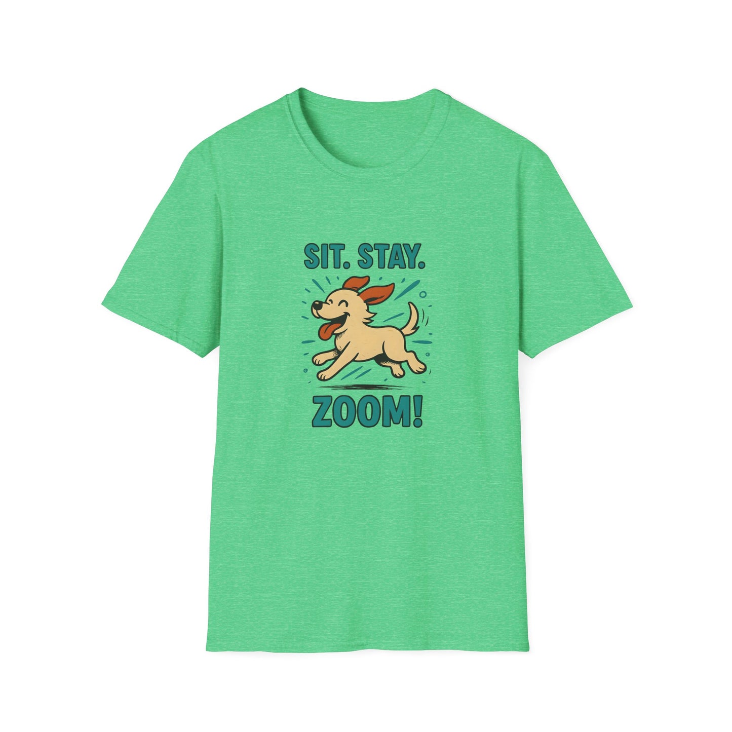 Sit. Stay. Zoom Green and Tan Design. Unisex Softstyle T-Shirt