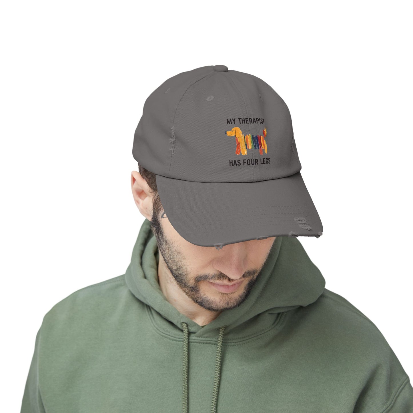 Unisex Distressed Cap: My Therapist Has Four Legs Hat