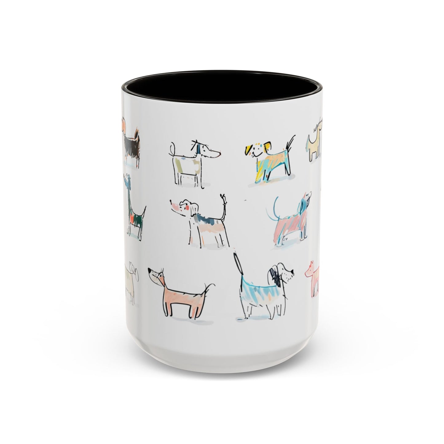 Colorful Doodle Dog-Themed Mugs, Cute Animal Mug, Pet Lover Gift, Coffee Cup, Dog Parent Present