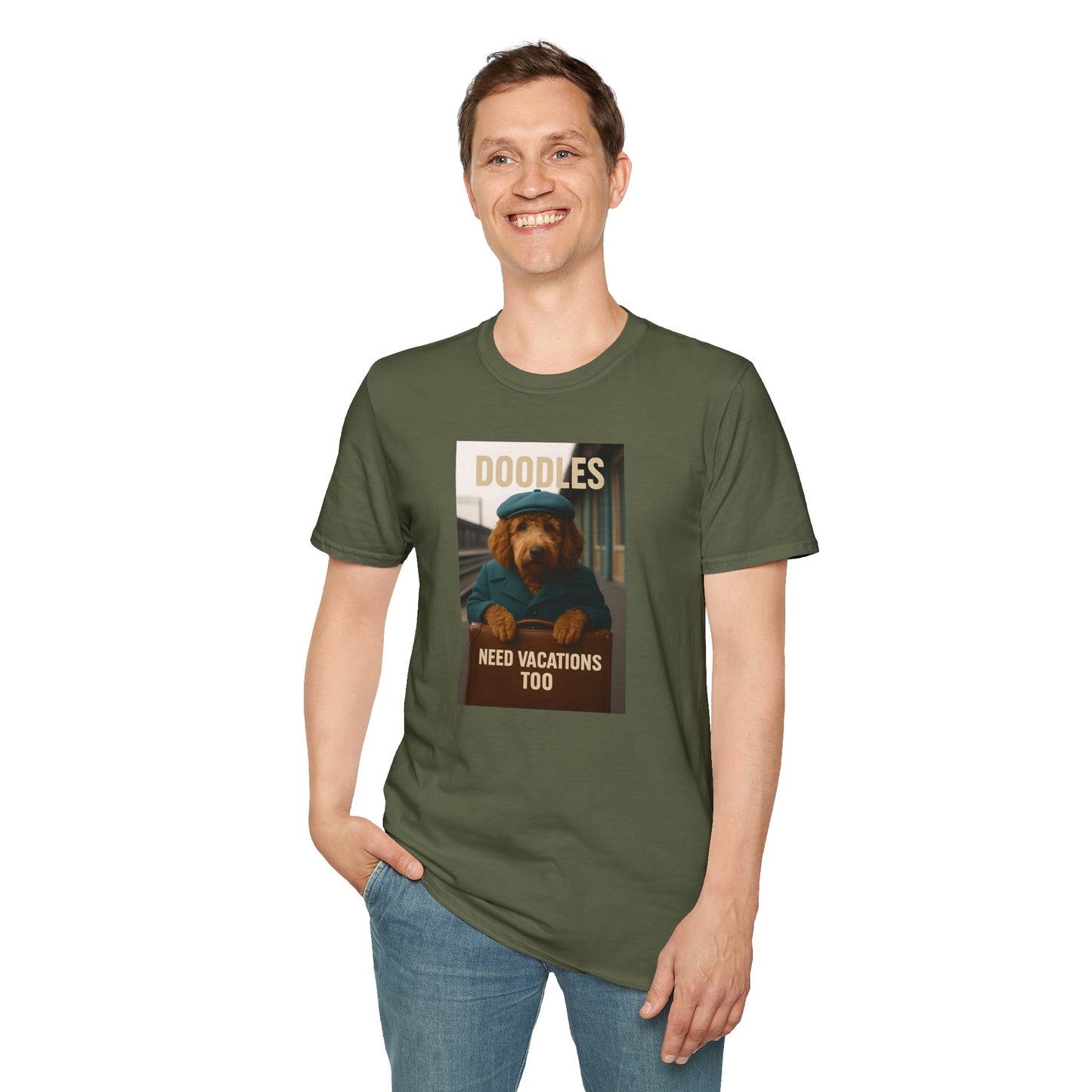 Doodles Need Vacations Too, Unisex Softstyle T-Shirt, Cute Dog Vacation Tee, Pet Lover Gift, Animal Apparel, Funny Dog T-Shirt