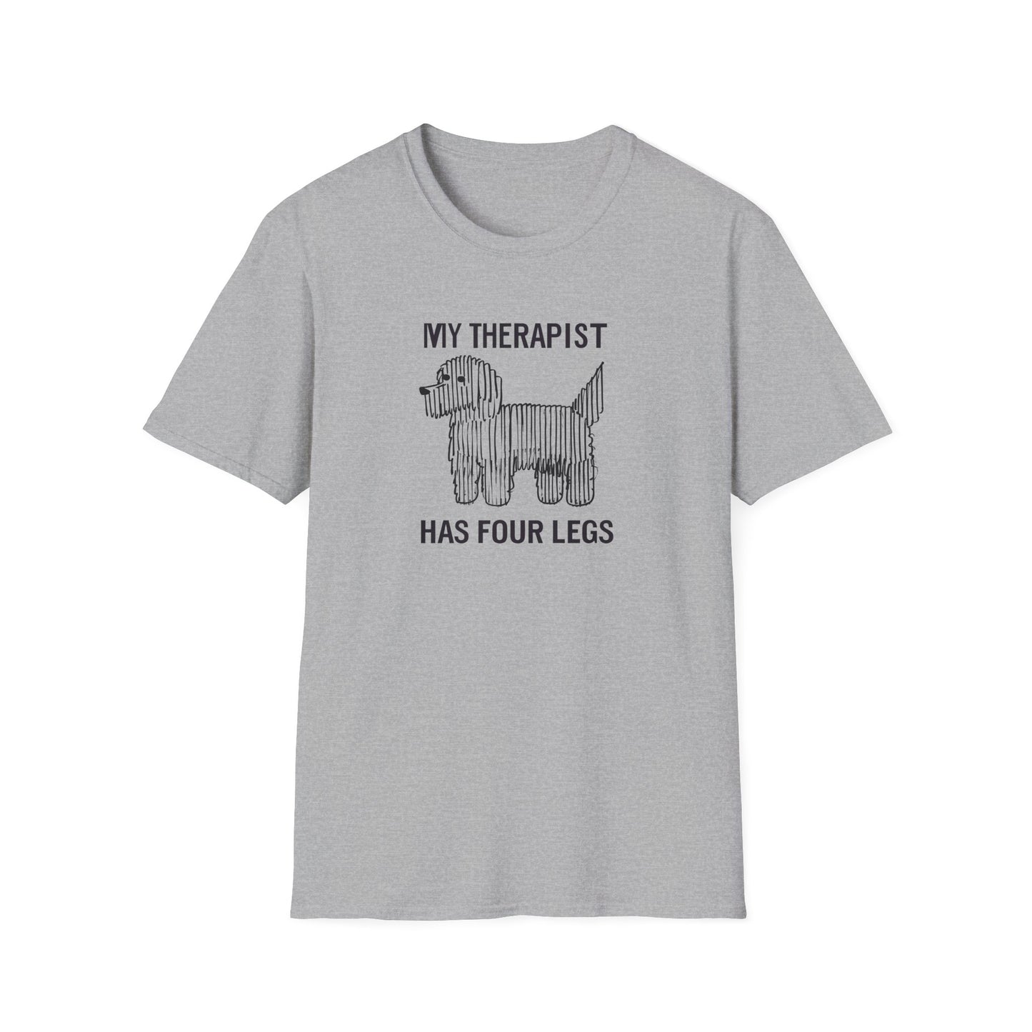 My Therapist Has Four Legs, Dog Therapist T-Shirt for Pet Lovers, Unisex Softstyle Tee, Funny Dog Lover Gift, Pet Owner Apparel