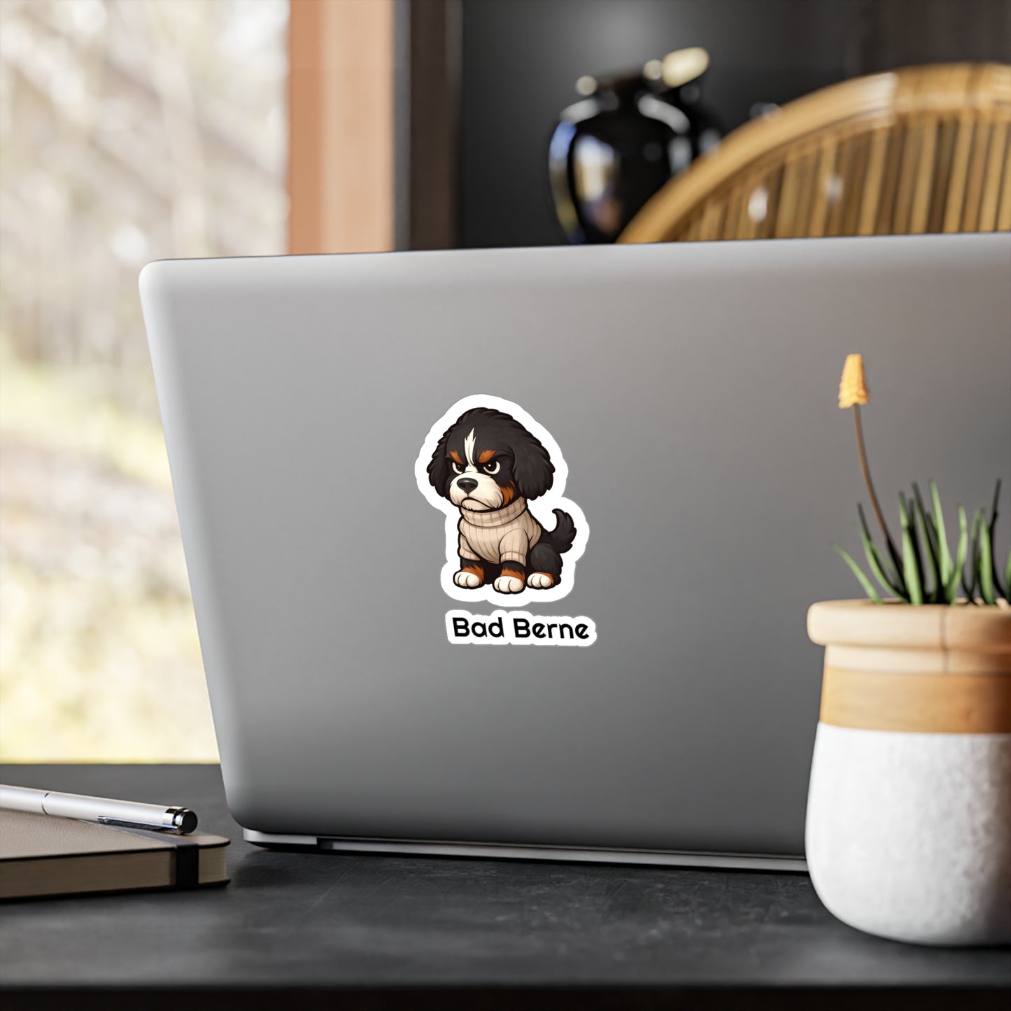 Bad Berne - Bernedoodle Sticker, Cute Dog Kiss-Cut Vinyl Decals | Pet Lover Stickers, Laptop Decals, Gift for Dog Owners