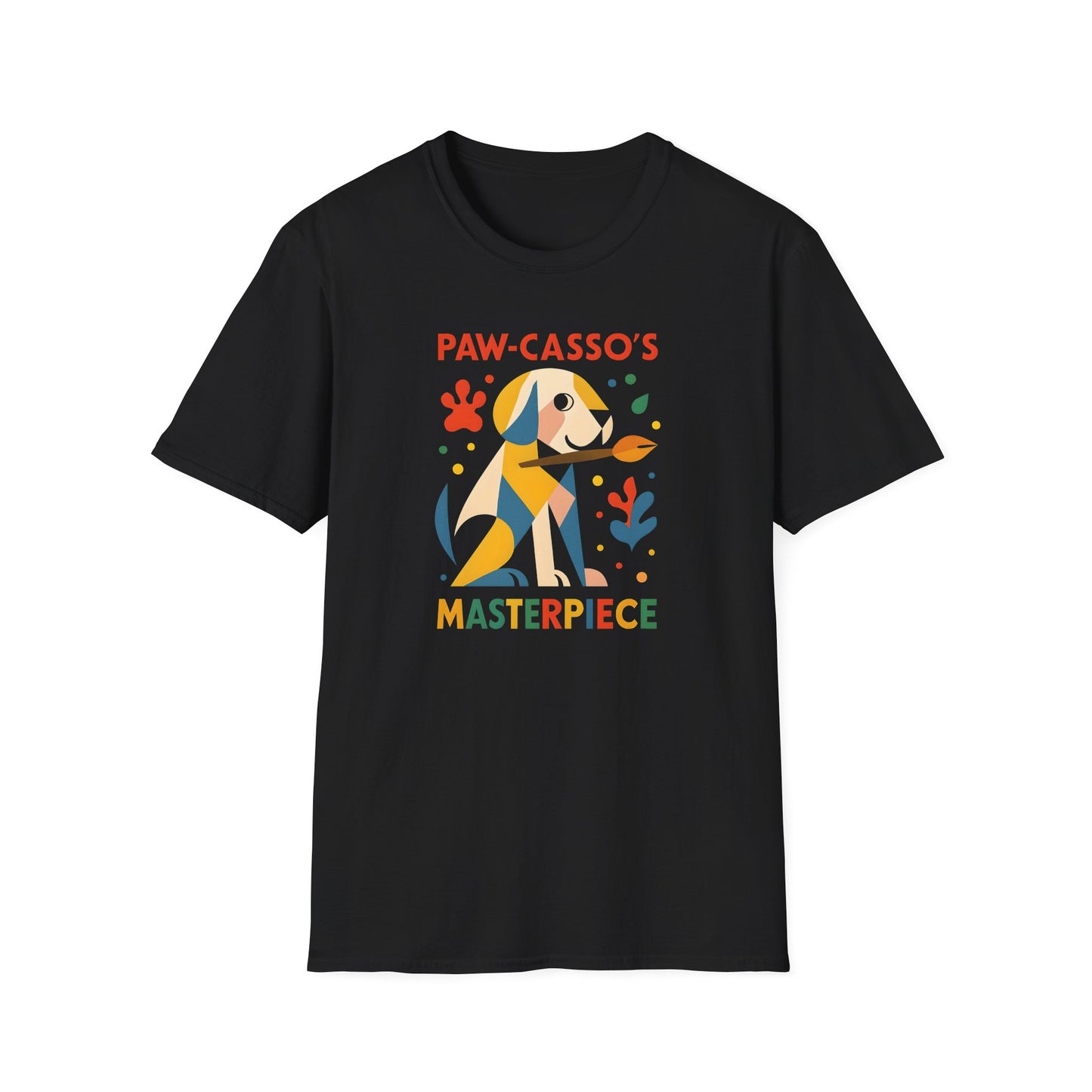 Whimsical Dog Art Unisex Softstyle T-Shirt, Pet Lover's Gift, Casual Wear, Art Enthusiast Apparel, Dog-themed Tee, Unique Birthday Gift