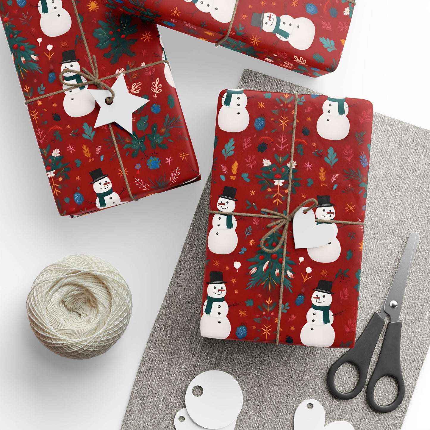 Festive Christmas Wrapping Paper with Snowman Art