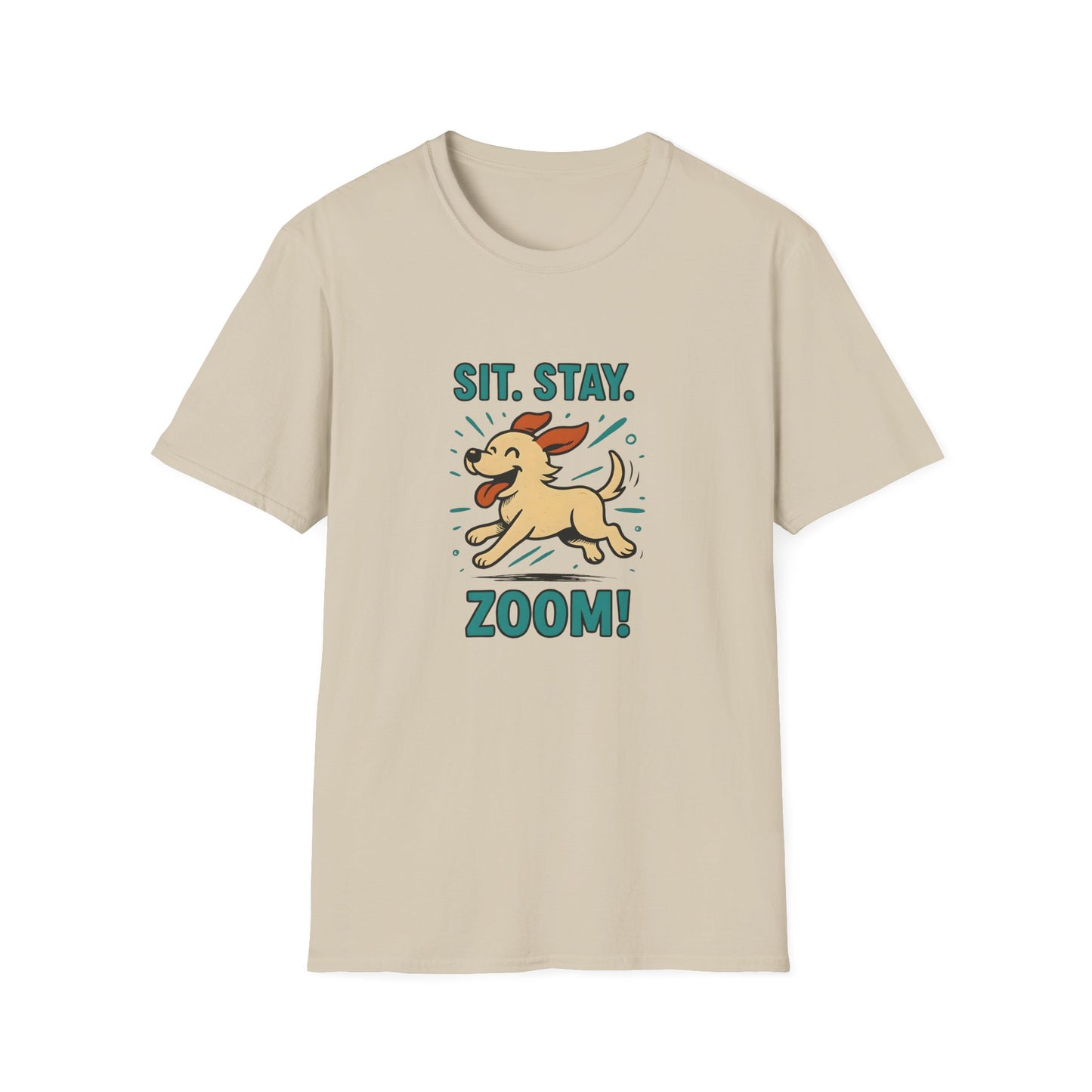 Sit. Stay. Zoom Green and Tan Design. Unisex Softstyle T-Shirt