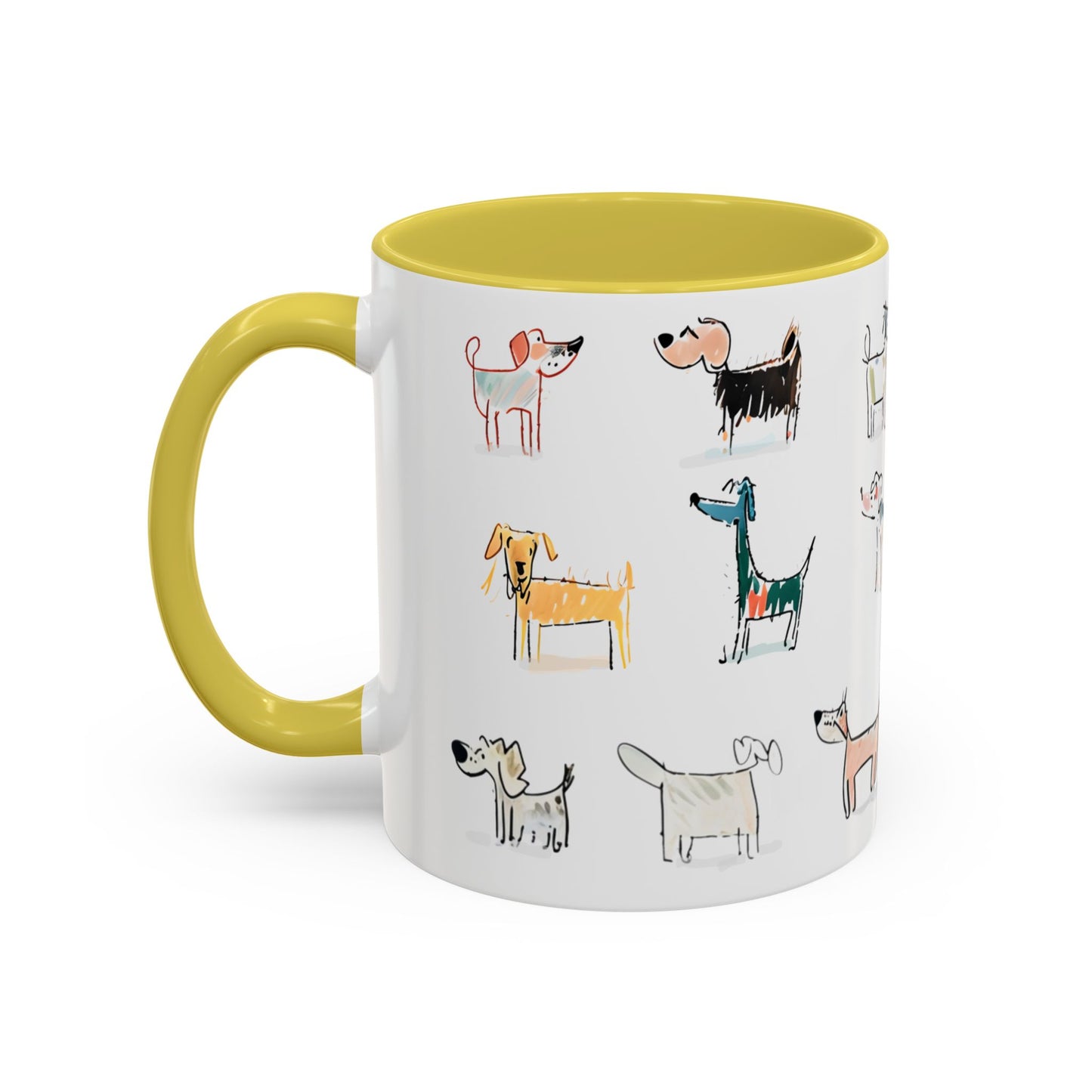 Colorful Doodle Dog-Themed Mugs, Cute Animal Mug, Pet Lover Gift, Coffee Cup, Dog Parent Present