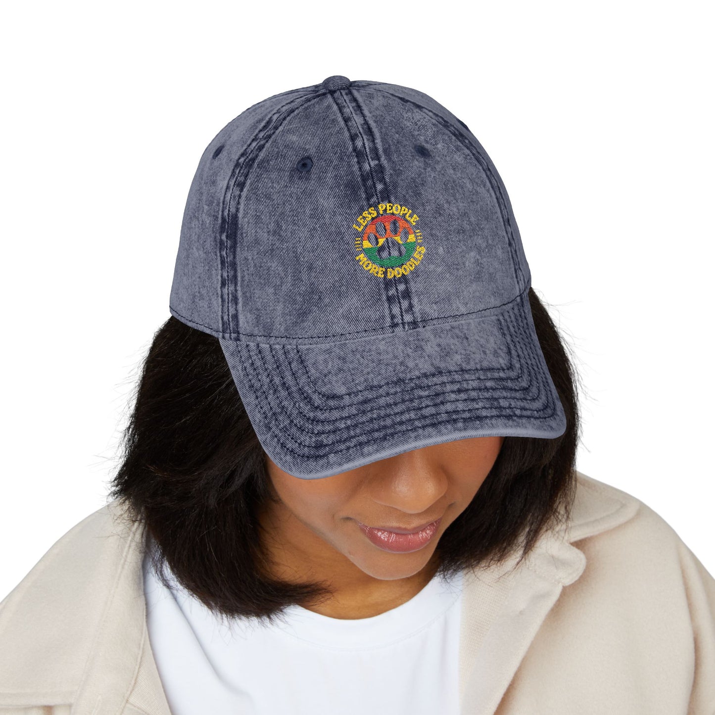 Vintage Embroidered Dog Cap, Less People - More Doodles, Casual Baseball Hat, Gift for Pet Lovers