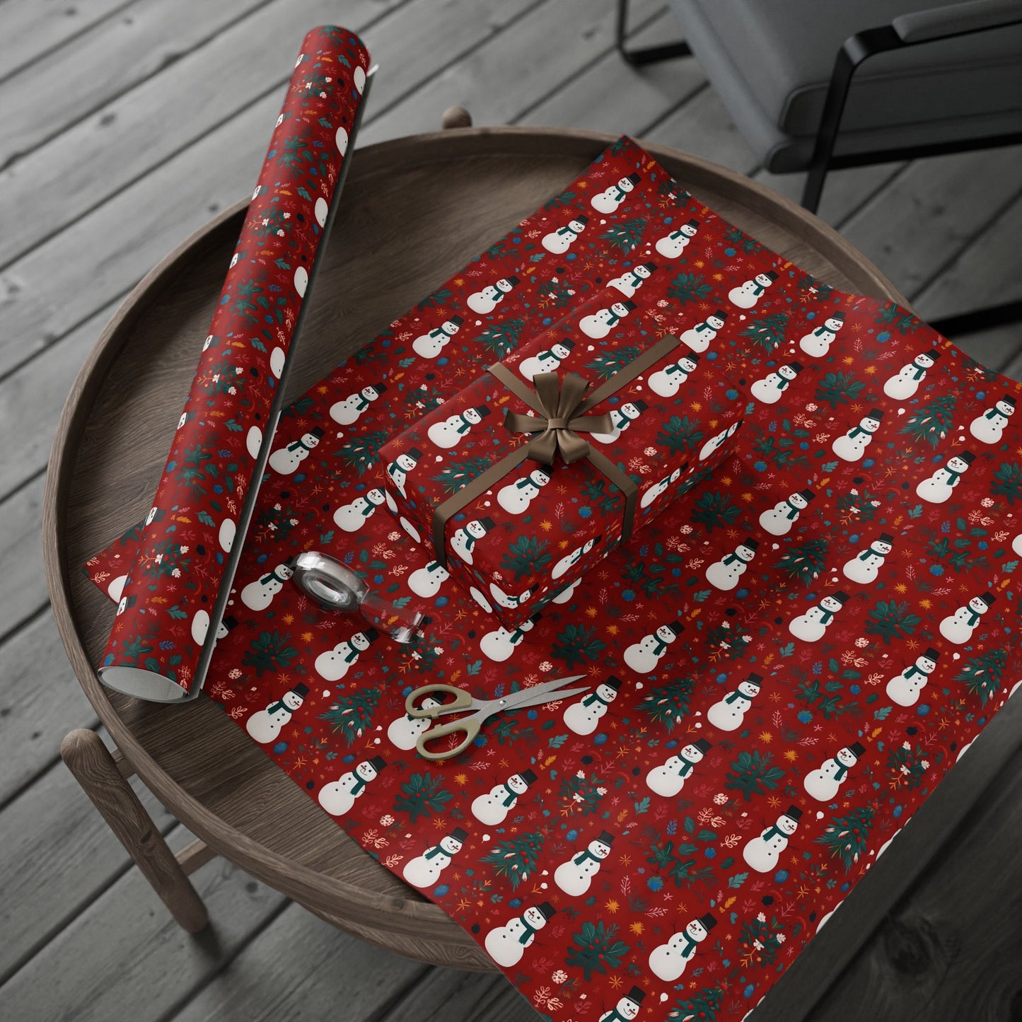 Festive Christmas Wrapping Paper with Snowman Art