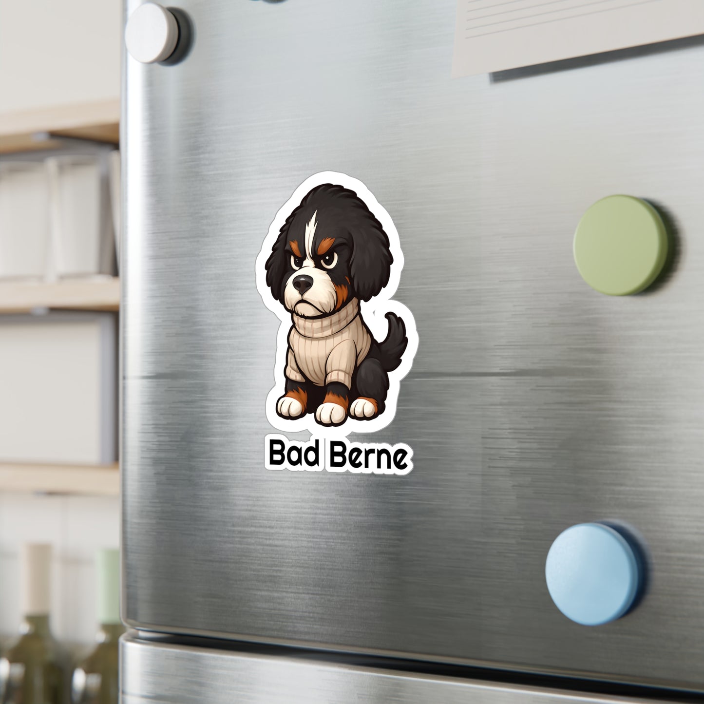Bad Berne - Bernedoodle Sticker, Cute Dog Kiss-Cut Vinyl Decals | Pet Lover Stickers, Laptop Decals, Gift for Dog Owners