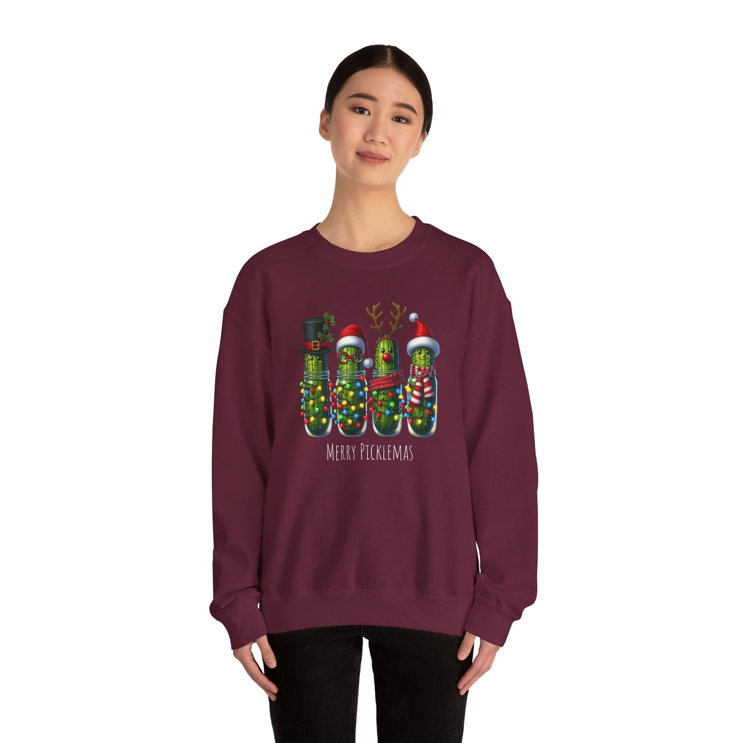 Pickle-Themed Sweatshirt: Merry Picklemas Crewneck for Holiday Cheer, Funny Gift for Pickle Lovers, Christmas Apparel