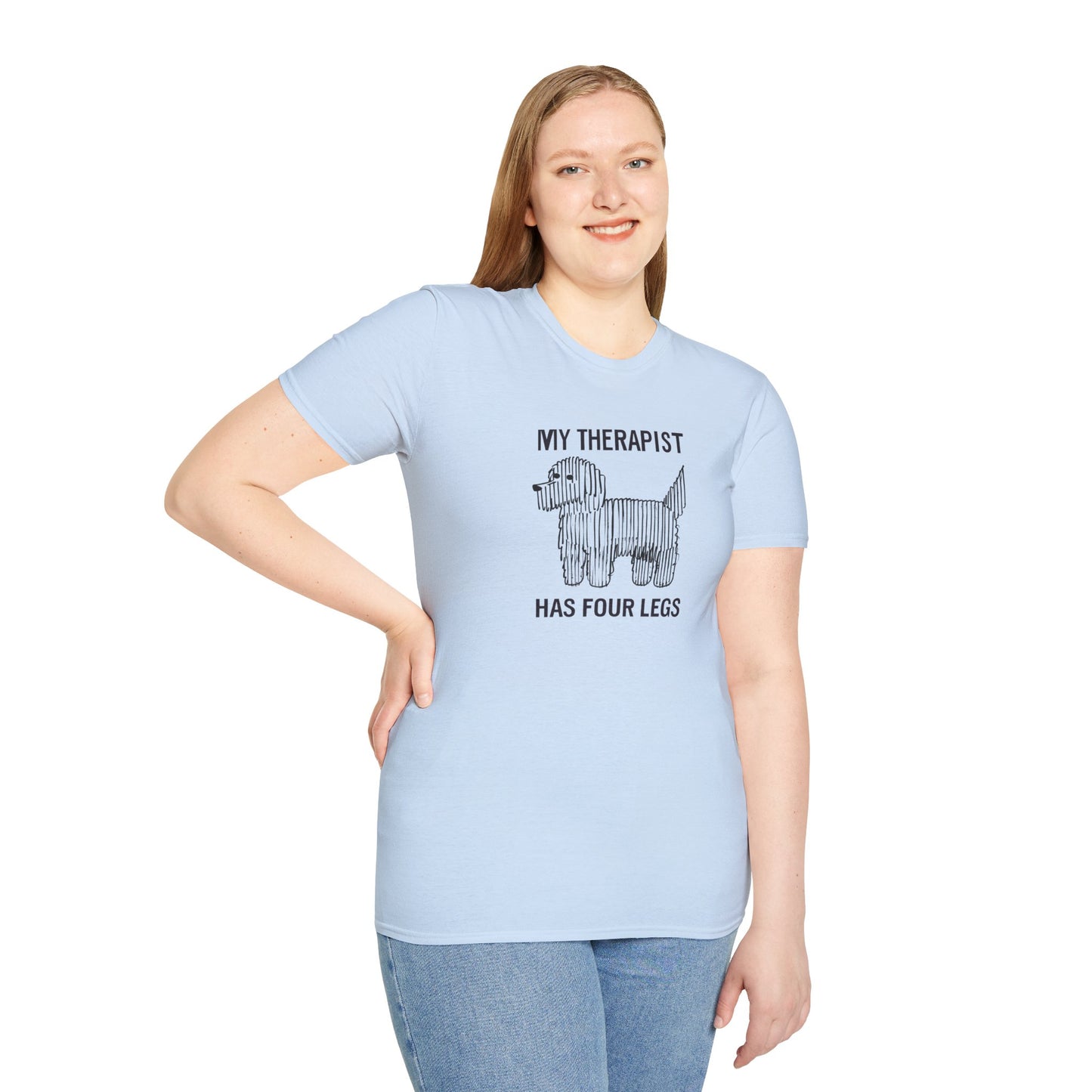 My Therapist Has Four Legs, Dog Therapist T-Shirt for Pet Lovers, Unisex Softstyle Tee, Funny Dog Lover Gift, Pet Owner Apparel