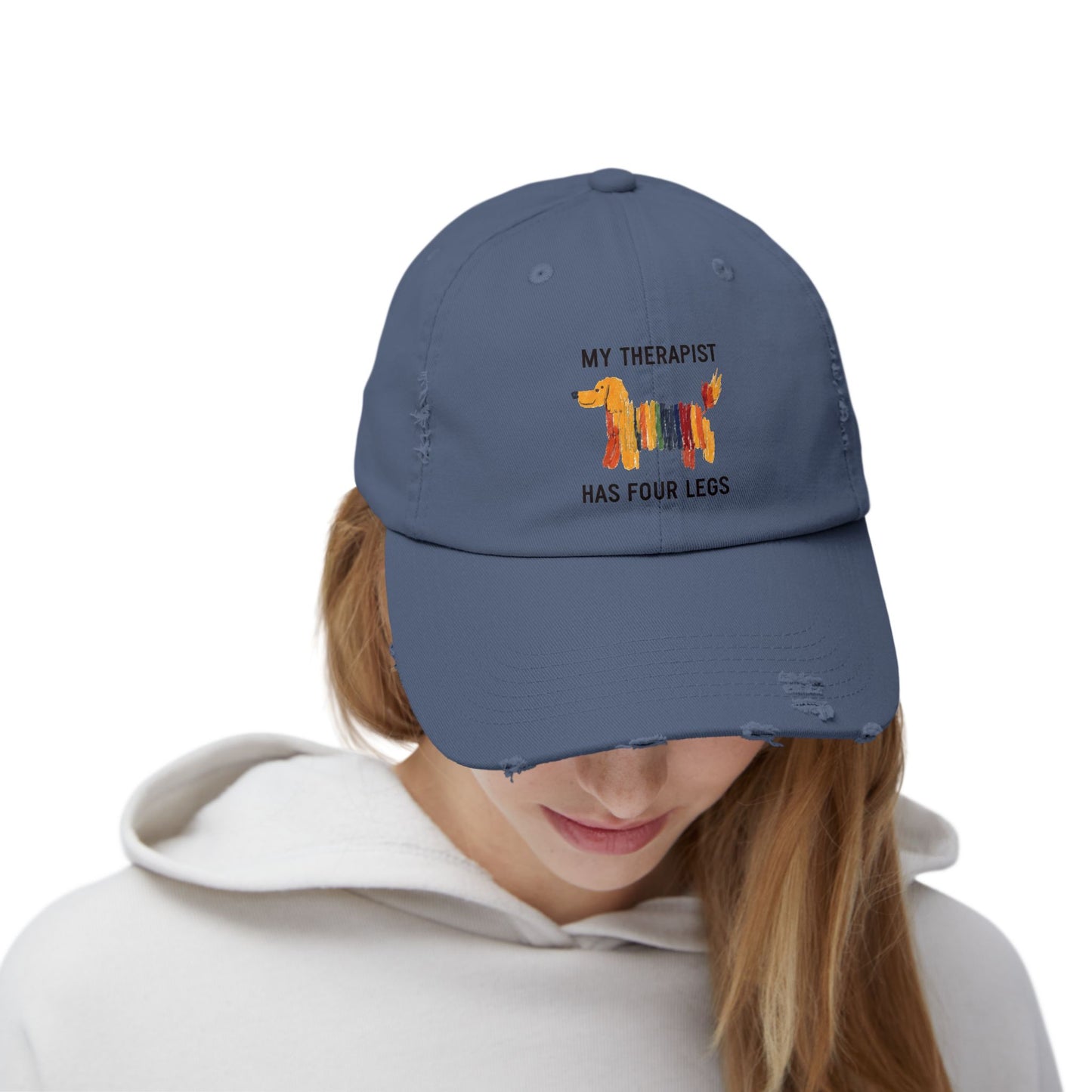 Unisex Distressed Cap: My Therapist Has Four Legs Hat