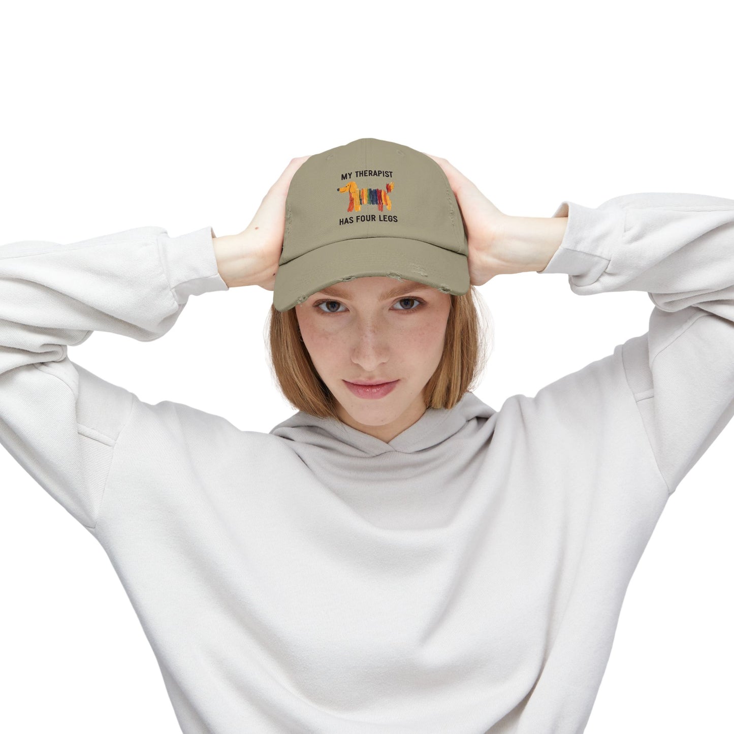 Unisex Distressed Cap: My Therapist Has Four Legs Hat