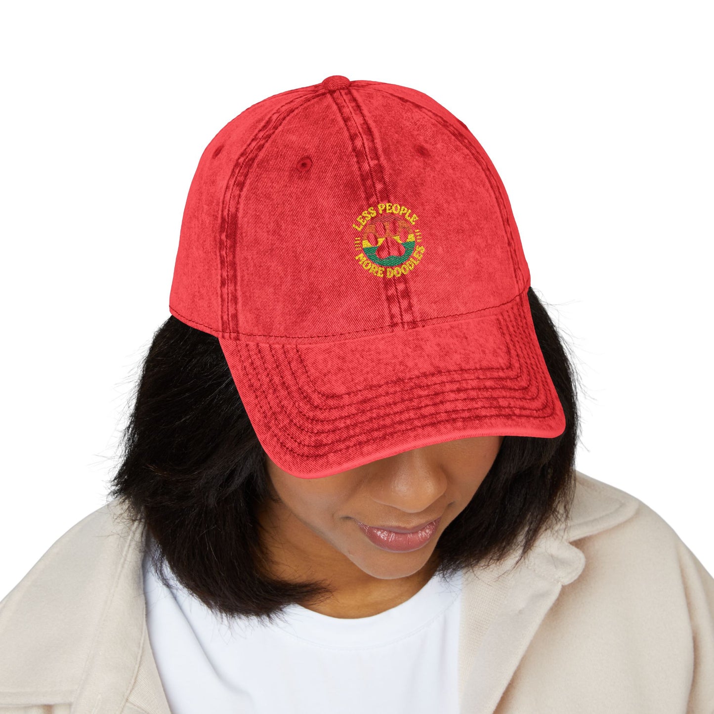 Vintage Embroidered Dog Cap, Less People - More Doodles, Casual Baseball Hat, Gift for Pet Lovers