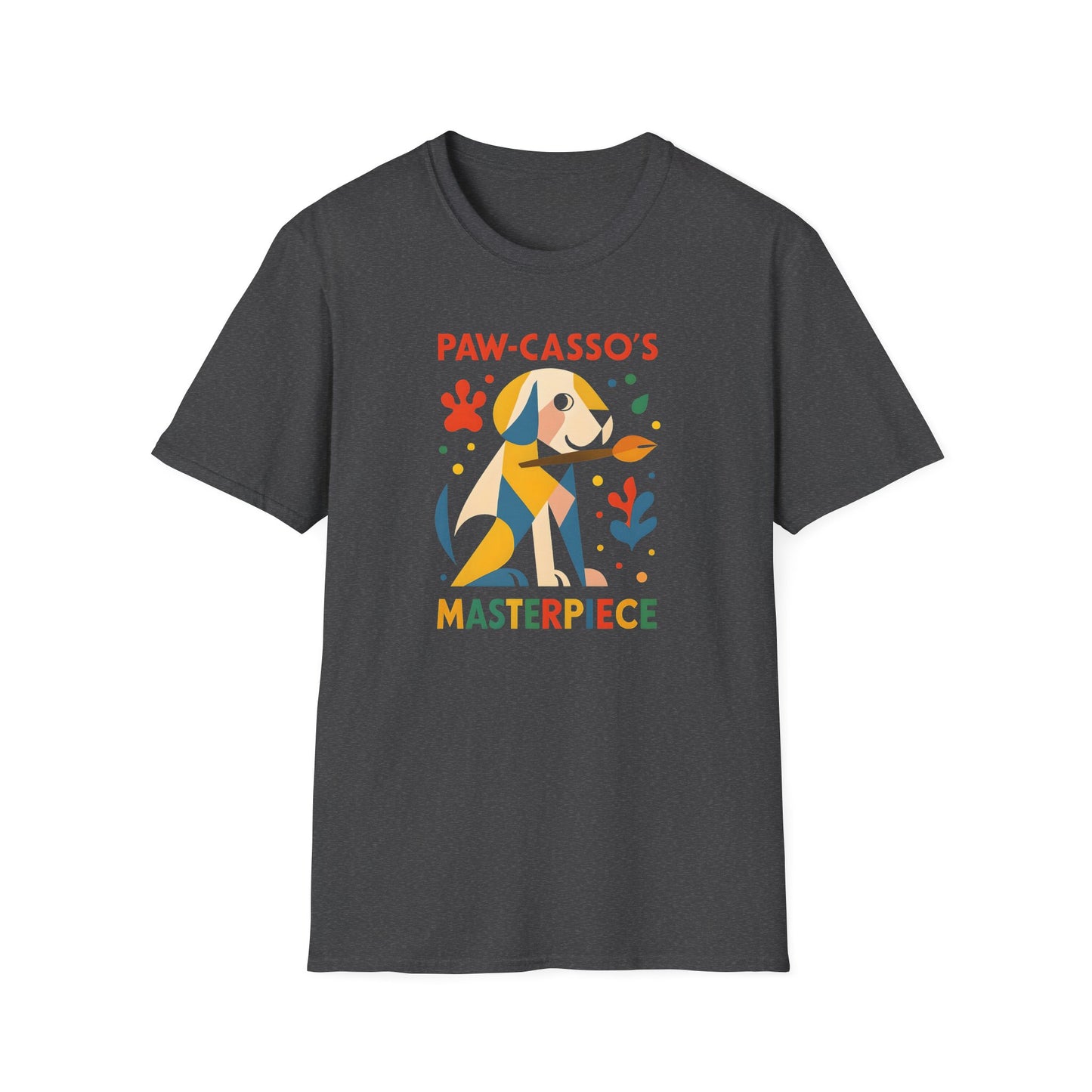 Whimsical Dog Art Unisex Softstyle T-Shirt, Pet Lover's Gift, Casual Wear, Art Enthusiast Apparel, Dog-themed Tee, Unique Birthday Gift
