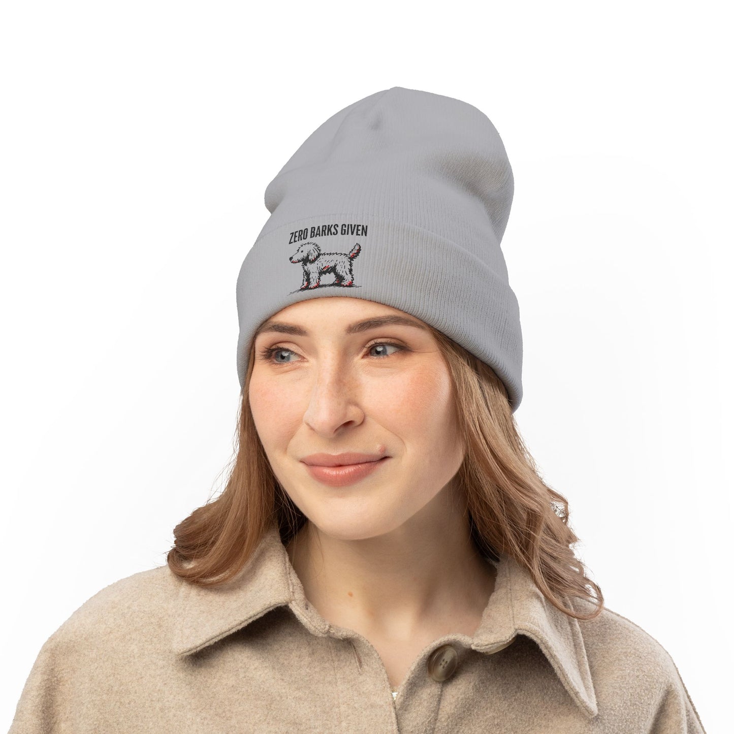 Funny Dog Lover's Knit Beanie, Zero Barks Given, Cozy - Embroidered Beanie