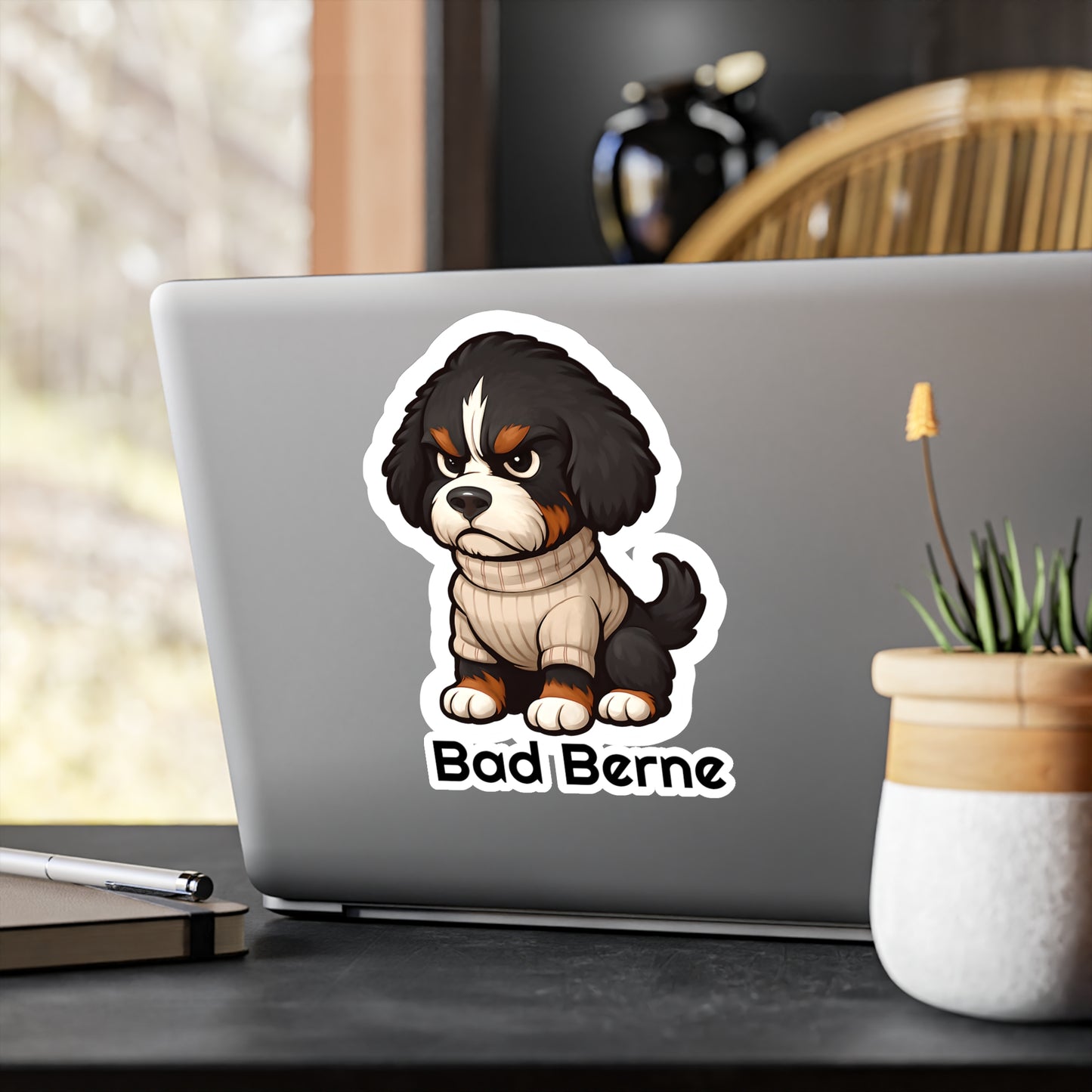 Bad Berne - Bernedoodle Sticker, Cute Dog Kiss-Cut Vinyl Decals | Pet Lover Stickers, Laptop Decals, Gift for Dog Owners