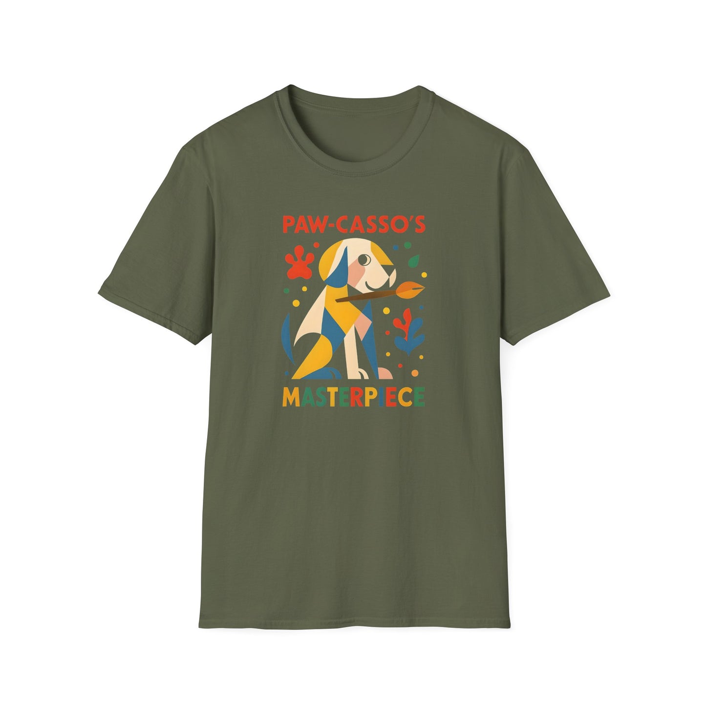 Whimsical Dog Art Unisex Softstyle T-Shirt, Pet Lover's Gift, Casual Wear, Art Enthusiast Apparel, Dog-themed Tee, Unique Birthday Gift