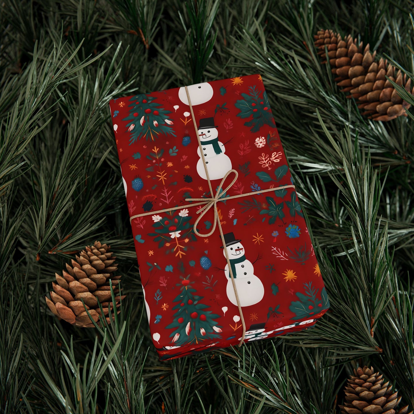Festive Christmas Wrapping Paper with Snowman Art