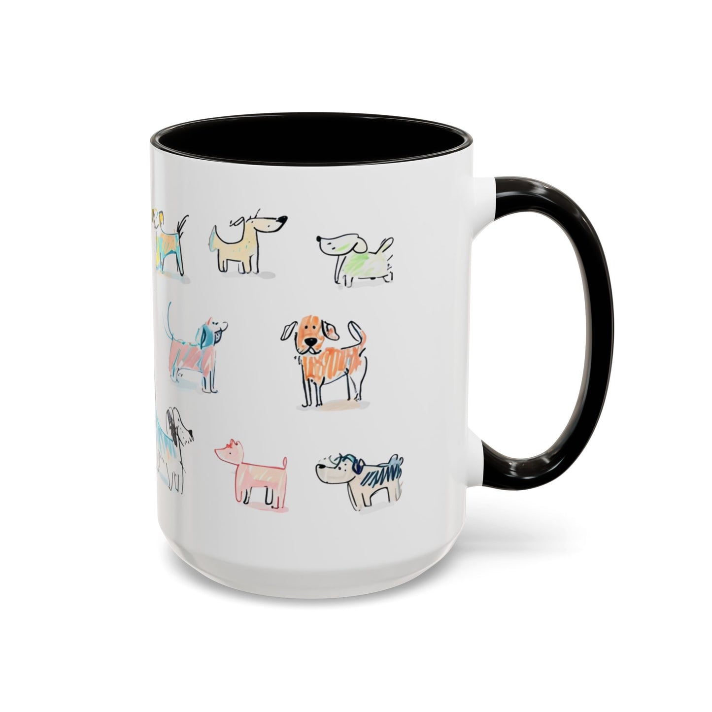 Colorful Doodle Dog-Themed Mugs, Cute Animal Mug, Pet Lover Gift, Coffee Cup, Dog Parent Present