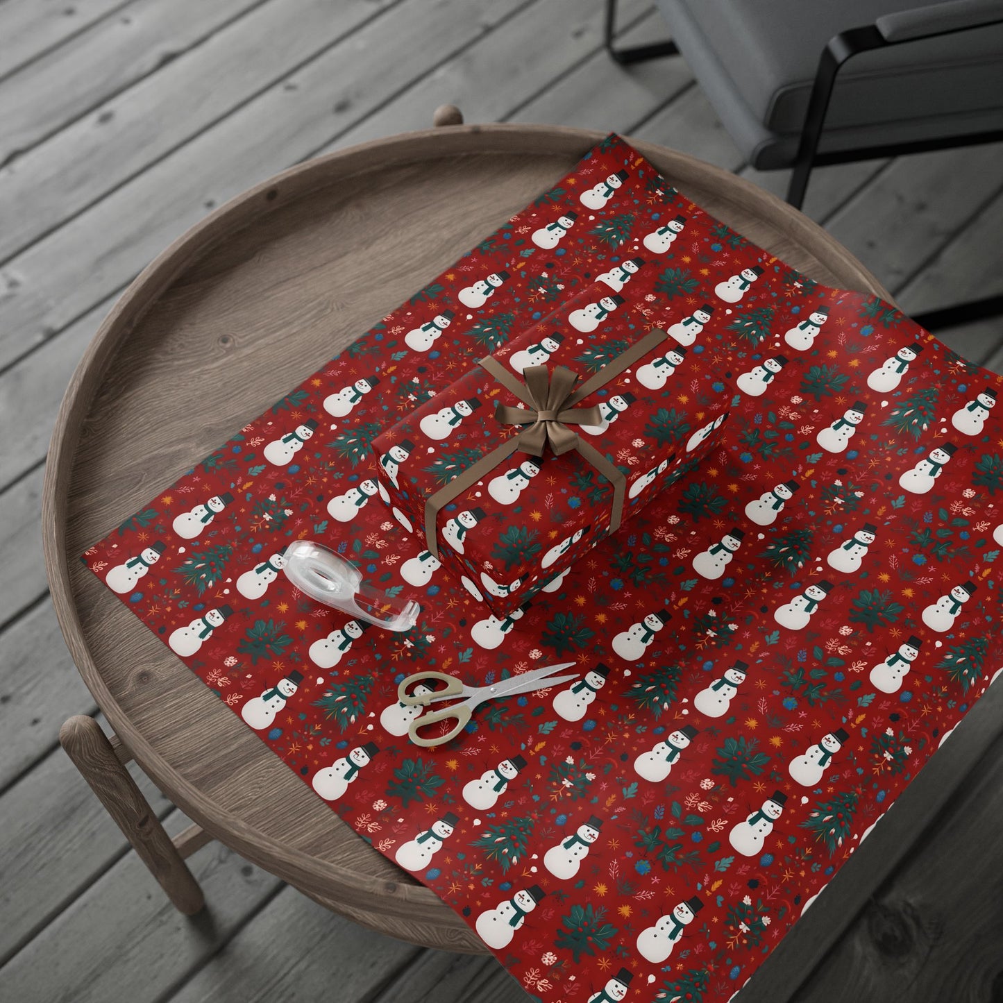 Festive Christmas Wrapping Paper with Snowman Art