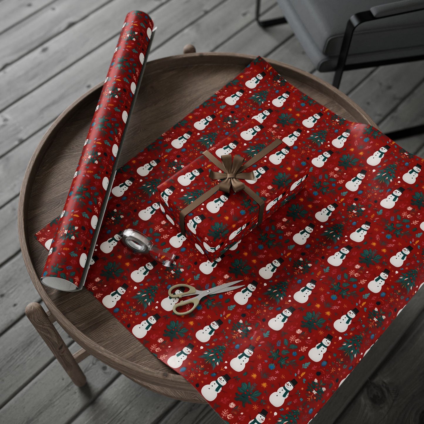 Festive Christmas Wrapping Paper with Snowman Art