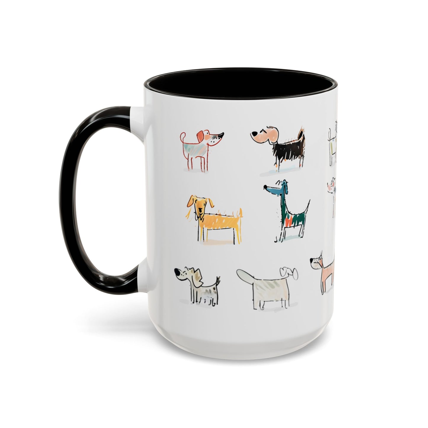 Colorful Doodle Dog-Themed Mugs, Cute Animal Mug, Pet Lover Gift, Coffee Cup, Dog Parent Present