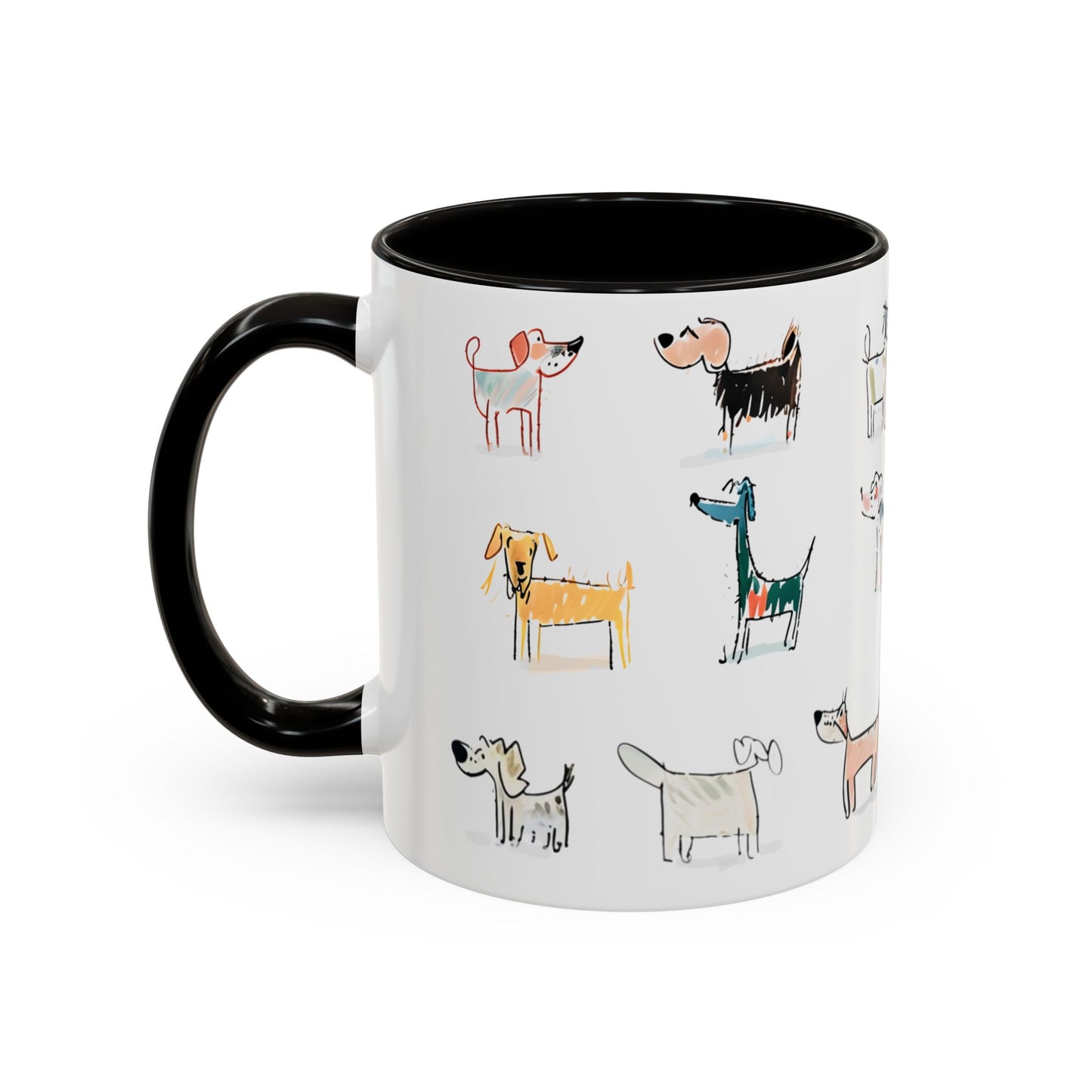 Colorful Doodle Dog-Themed Mugs, Cute Animal Mug, Pet Lover Gift, Coffee Cup, Dog Parent Present