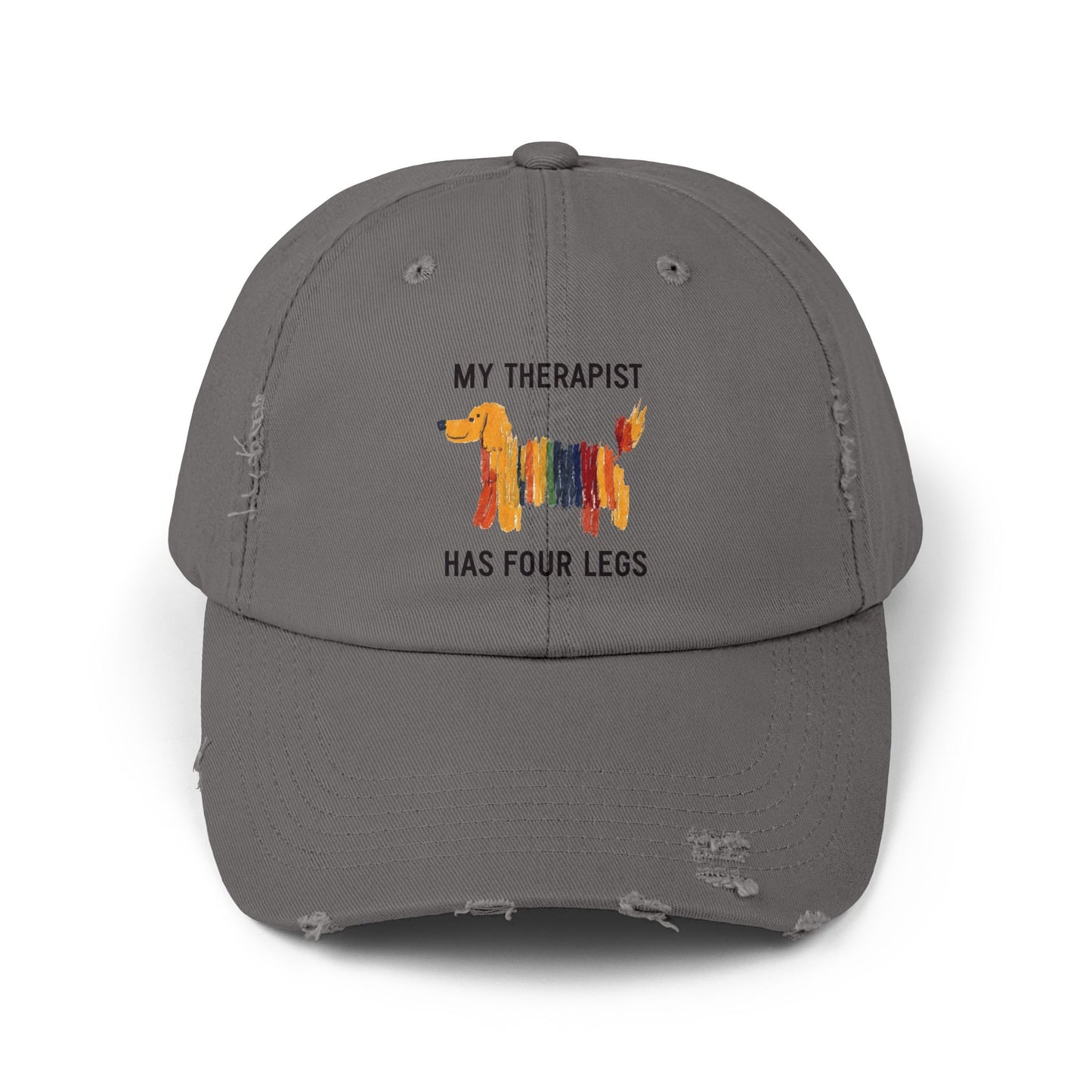 Unisex Distressed Cap: My Therapist Has Four Legs Hat