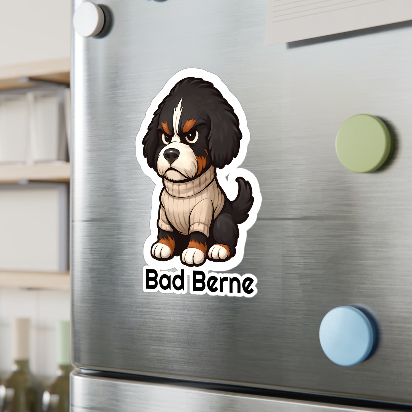 Bad Berne - Bernedoodle Sticker, Cute Dog Kiss-Cut Vinyl Decals | Pet Lover Stickers, Laptop Decals, Gift for Dog Owners